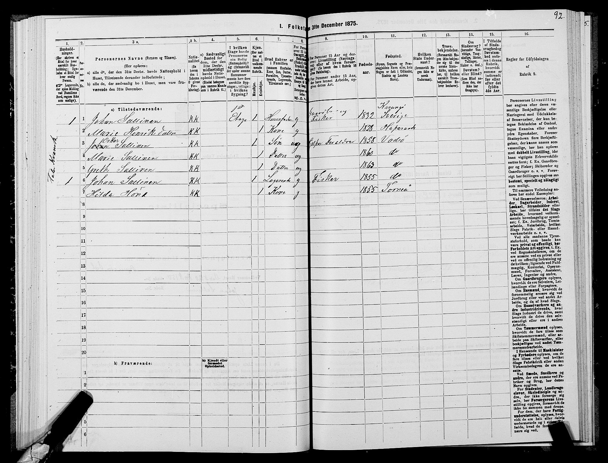 SATØ, 1875 census for 2003B Vadsø/Vadsø, 1875, p. 2092