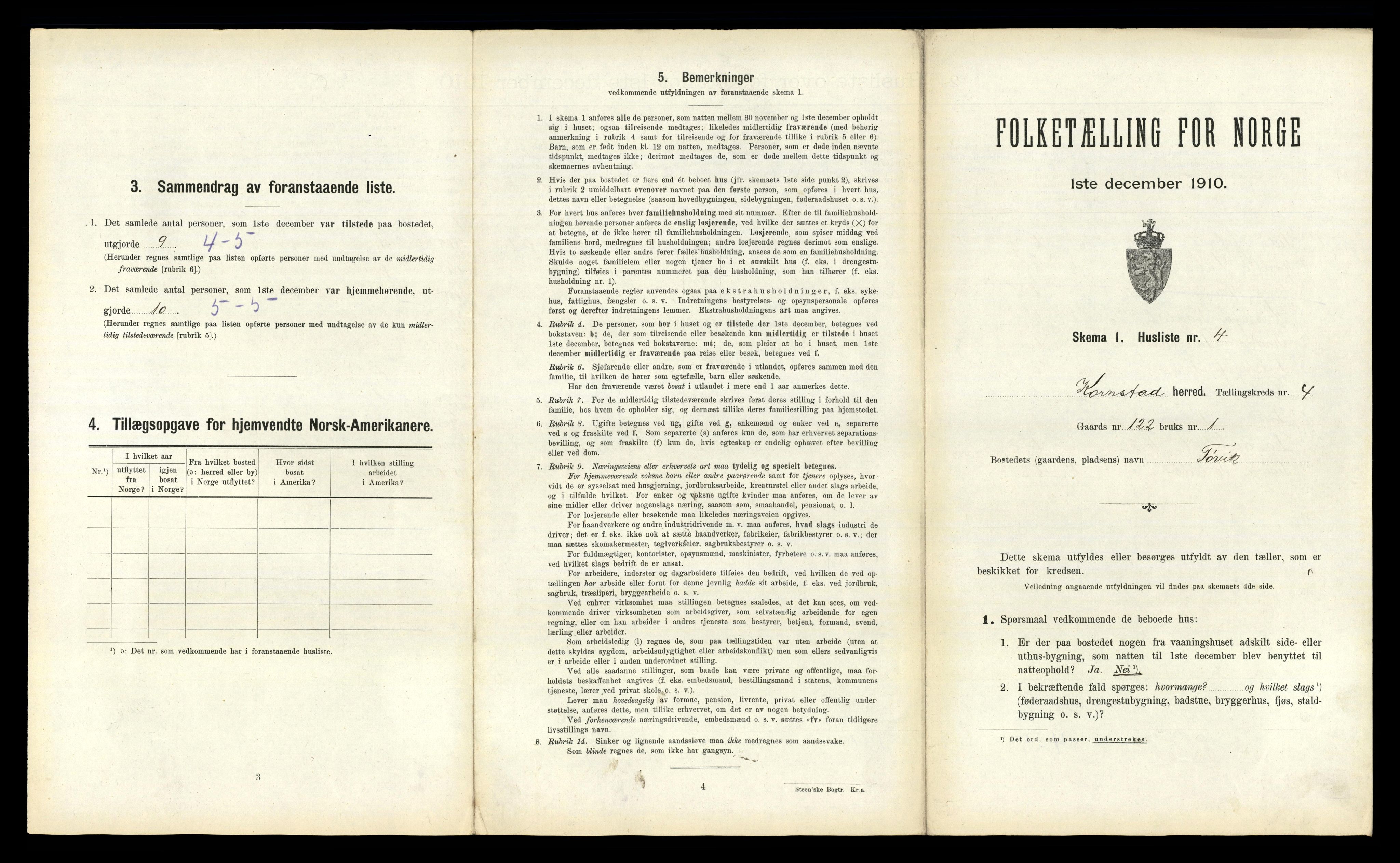 RA, 1910 census for Kornstad, 1910, p. 409