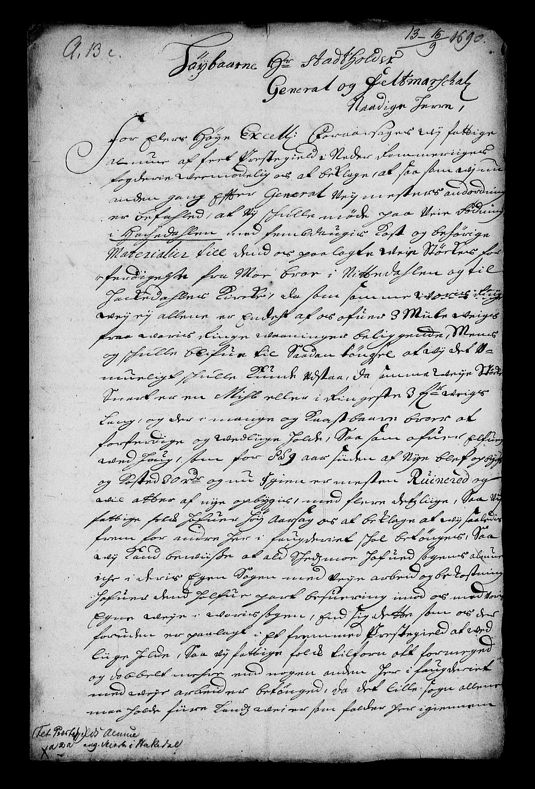 Stattholderembetet 1572-1771, RA/EA-2870/Af/L0004: Avskrifter av vedlegg til originale supplikker, nummerert i samsvar med supplikkbøkene, 1691-1694, p. 285