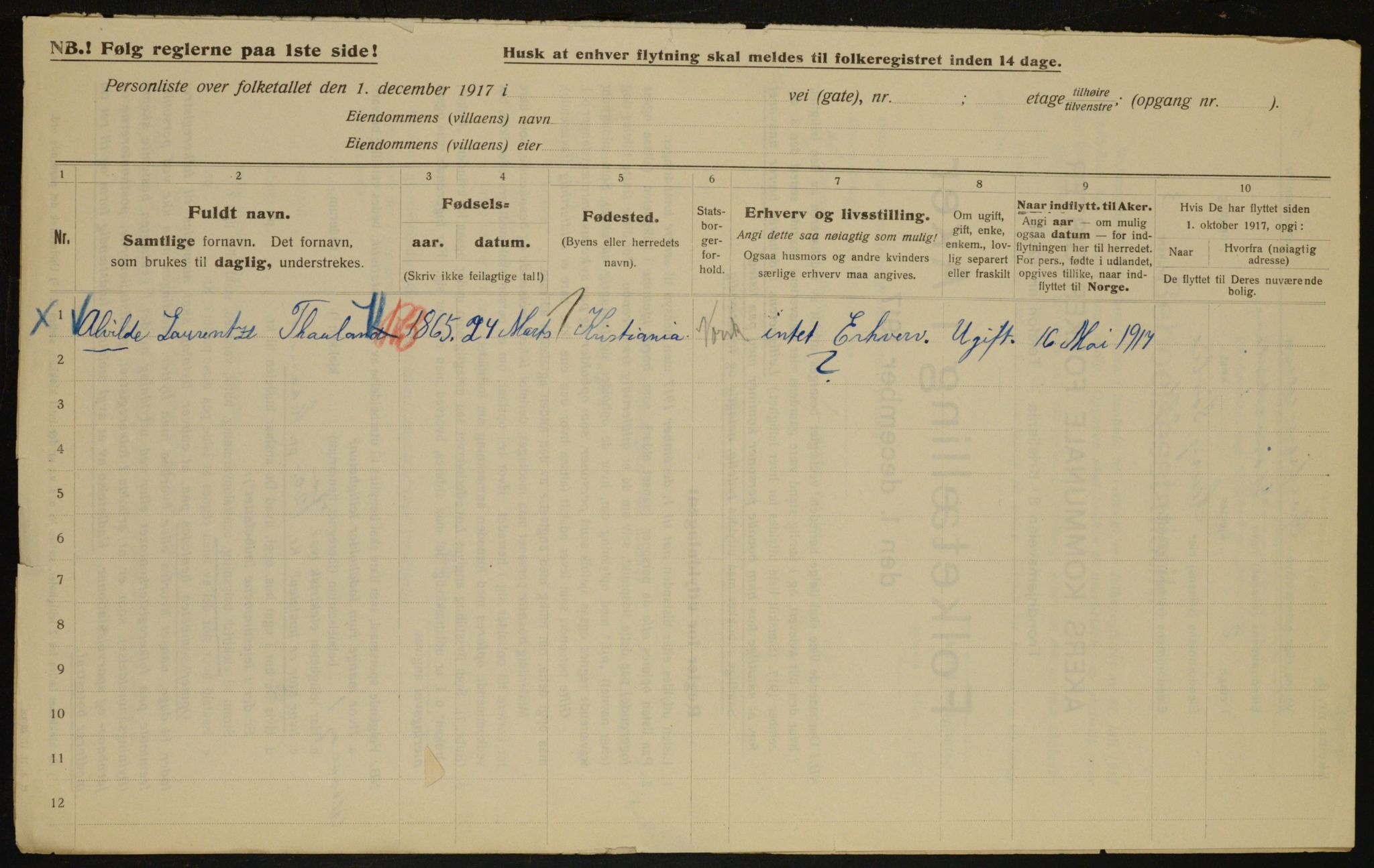 OBA, Municipal Census 1917 for Aker, 1917, p. 16219