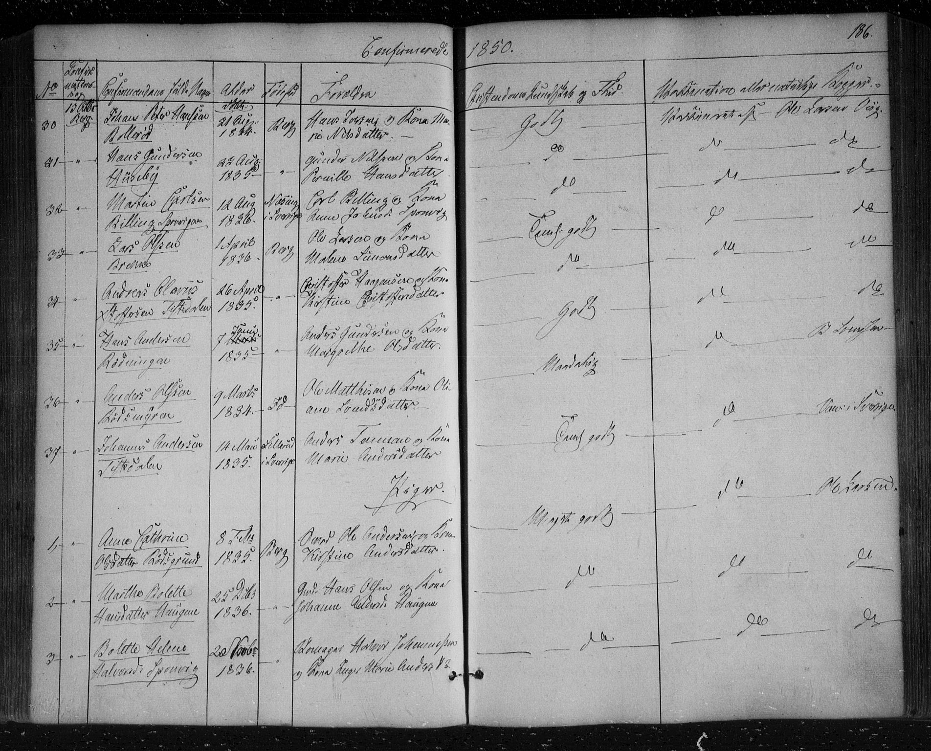 Berg prestekontor Kirkebøker, SAO/A-10902/F/Fa/L0004: Parish register (official) no. I 4, 1843-1860, p. 186