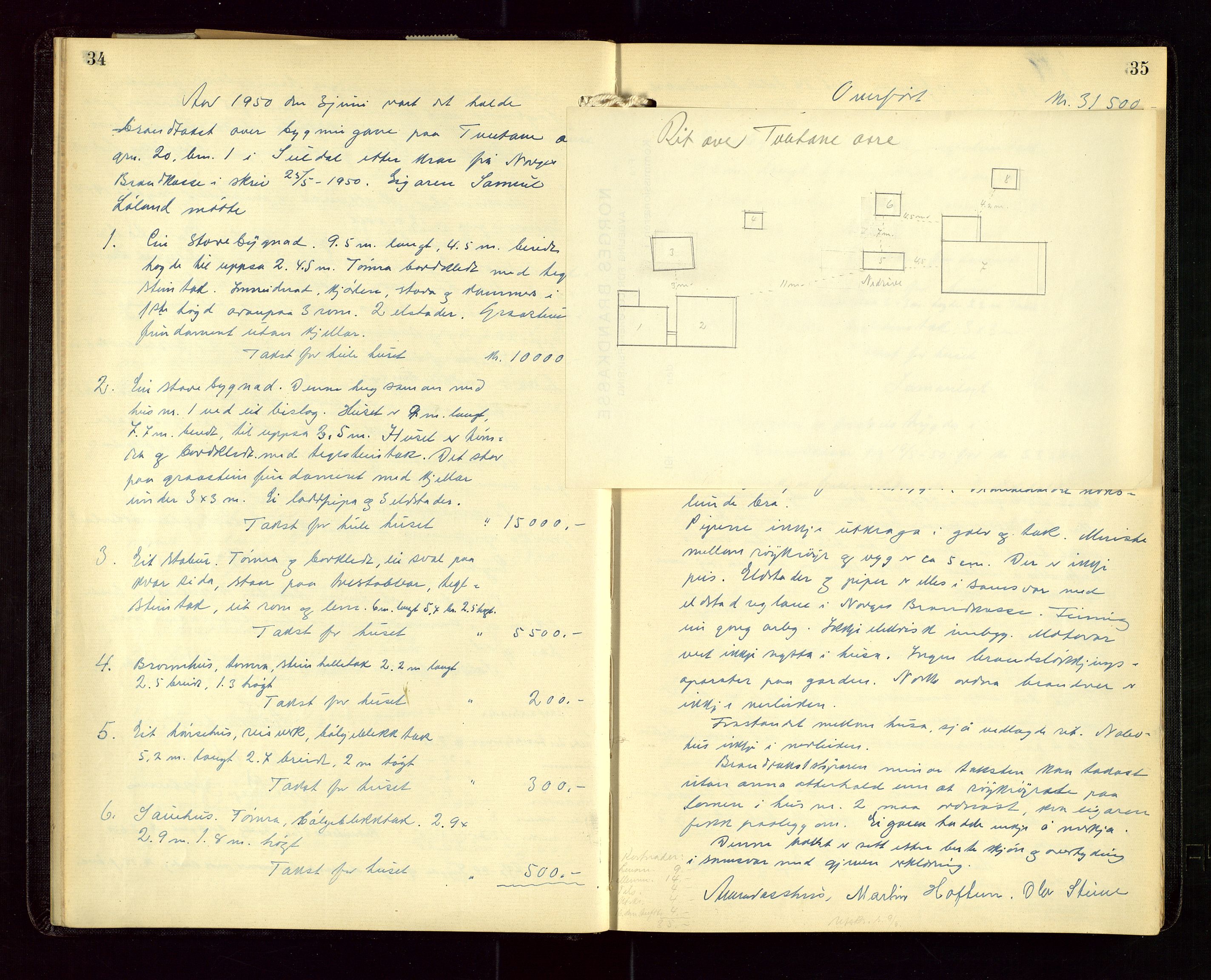 Suldal lensmannskontor, SAST/A-100419/Goa/L0002: "Brandtakstprotokoll", 1931-1955, p. 34-35