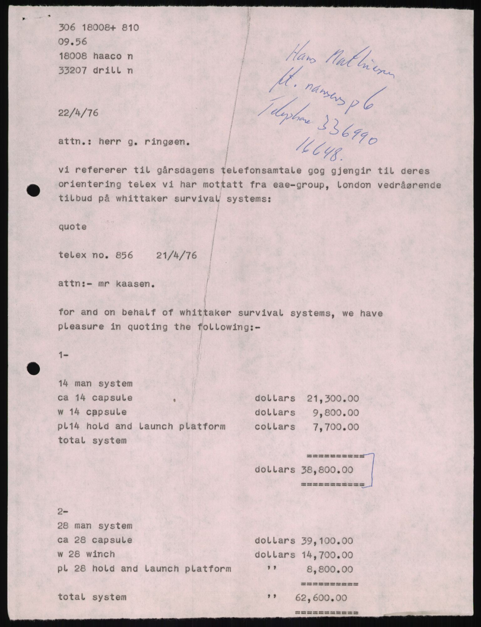 Pa 1503 - Stavanger Drilling AS, AV/SAST-A-101906/D/L0007: Korrespondanse og saksdokumenter, 1974-1981, p. 1360