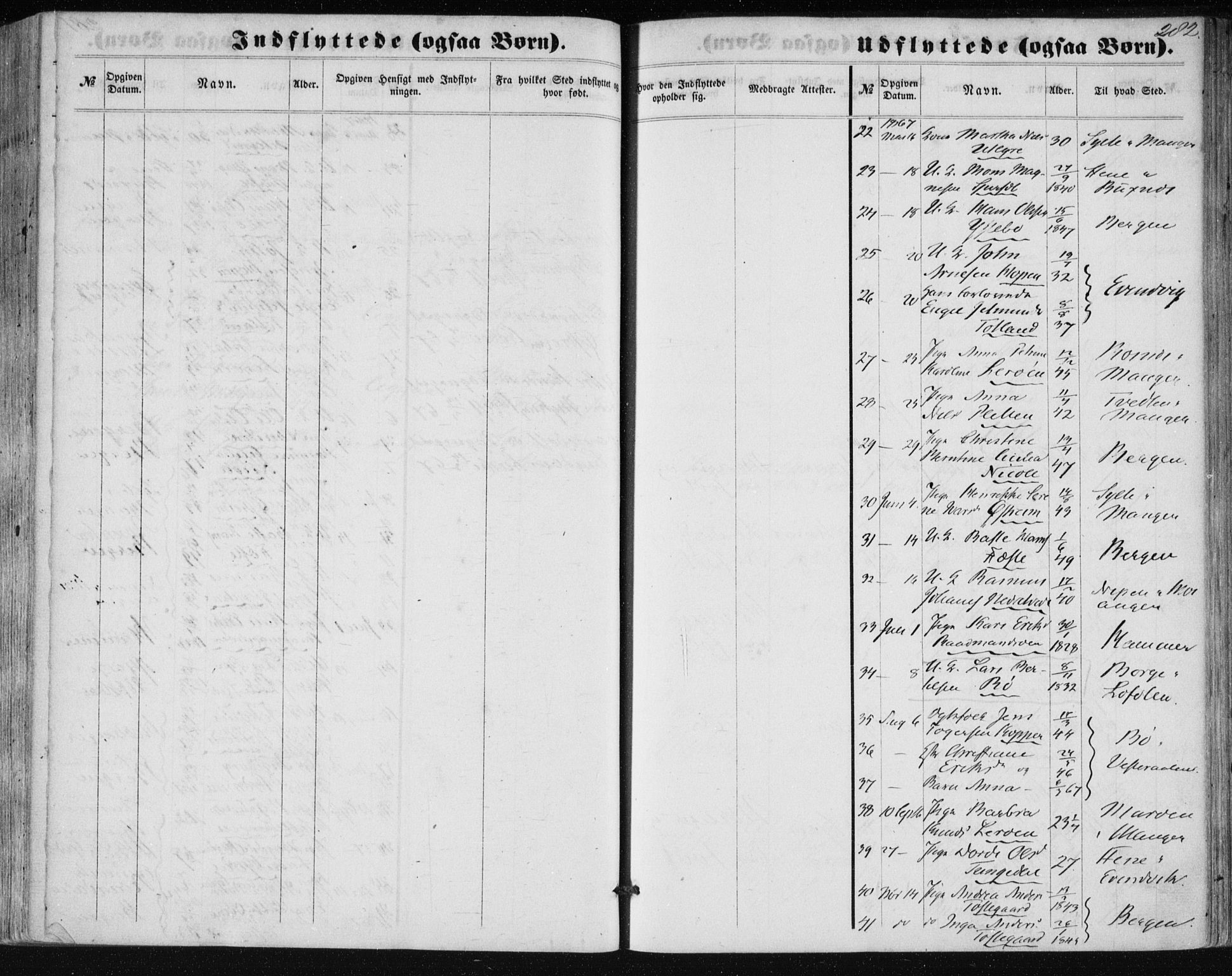 Lindås Sokneprestembete, SAB/A-76701/H/Haa: Parish register (official) no. A 16, 1863-1875, p. 282