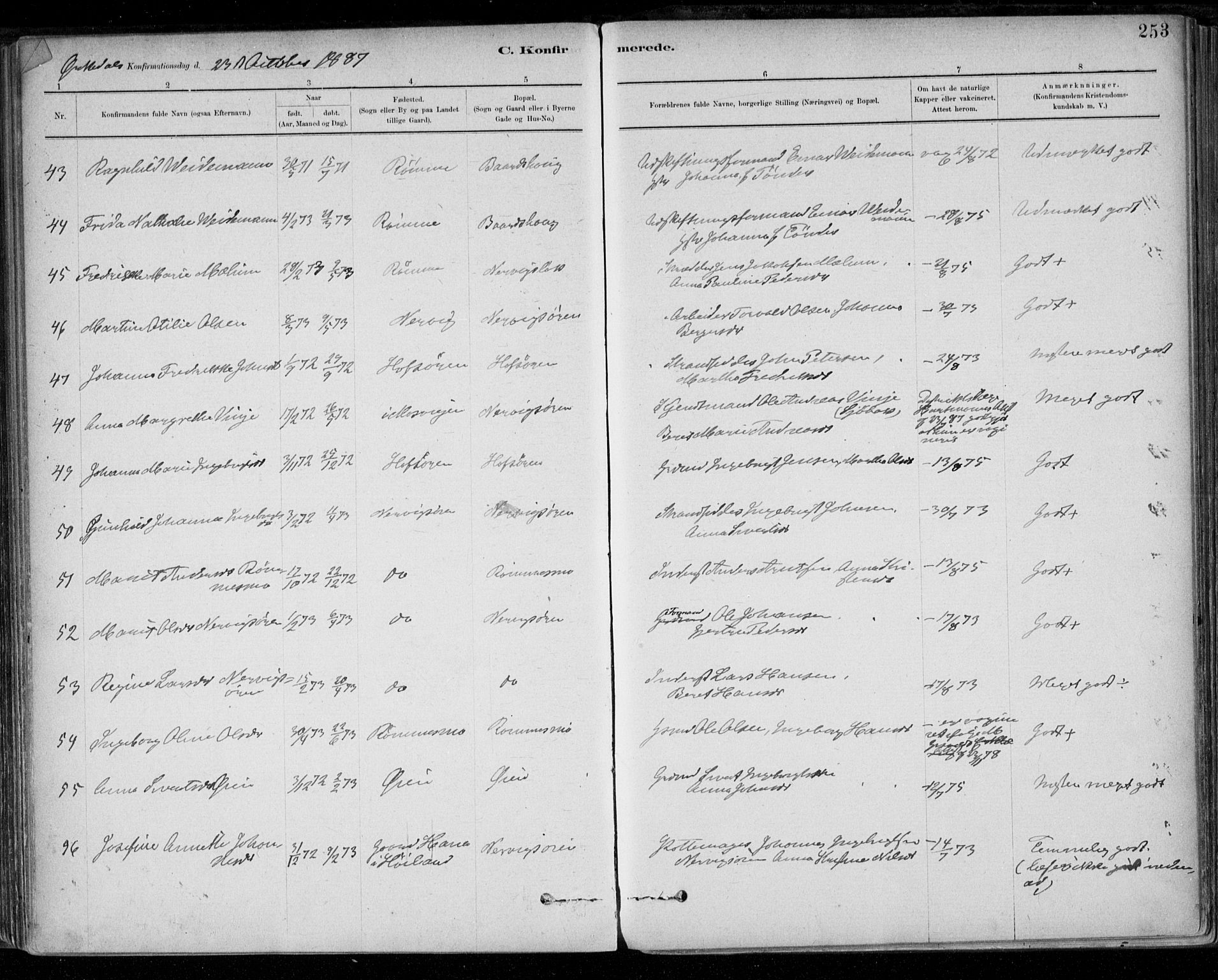 Ministerialprotokoller, klokkerbøker og fødselsregistre - Sør-Trøndelag, AV/SAT-A-1456/668/L0809: Parish register (official) no. 668A09, 1881-1895, p. 253