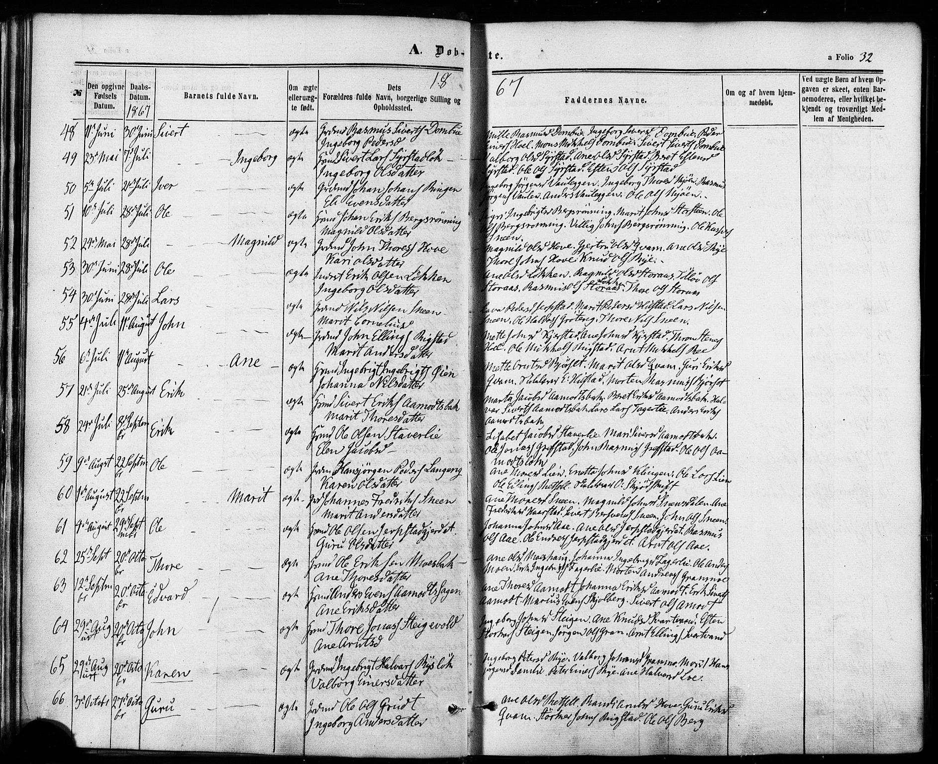 Ministerialprotokoller, klokkerbøker og fødselsregistre - Sør-Trøndelag, AV/SAT-A-1456/672/L0856: Parish register (official) no. 672A08, 1861-1881, p. 32