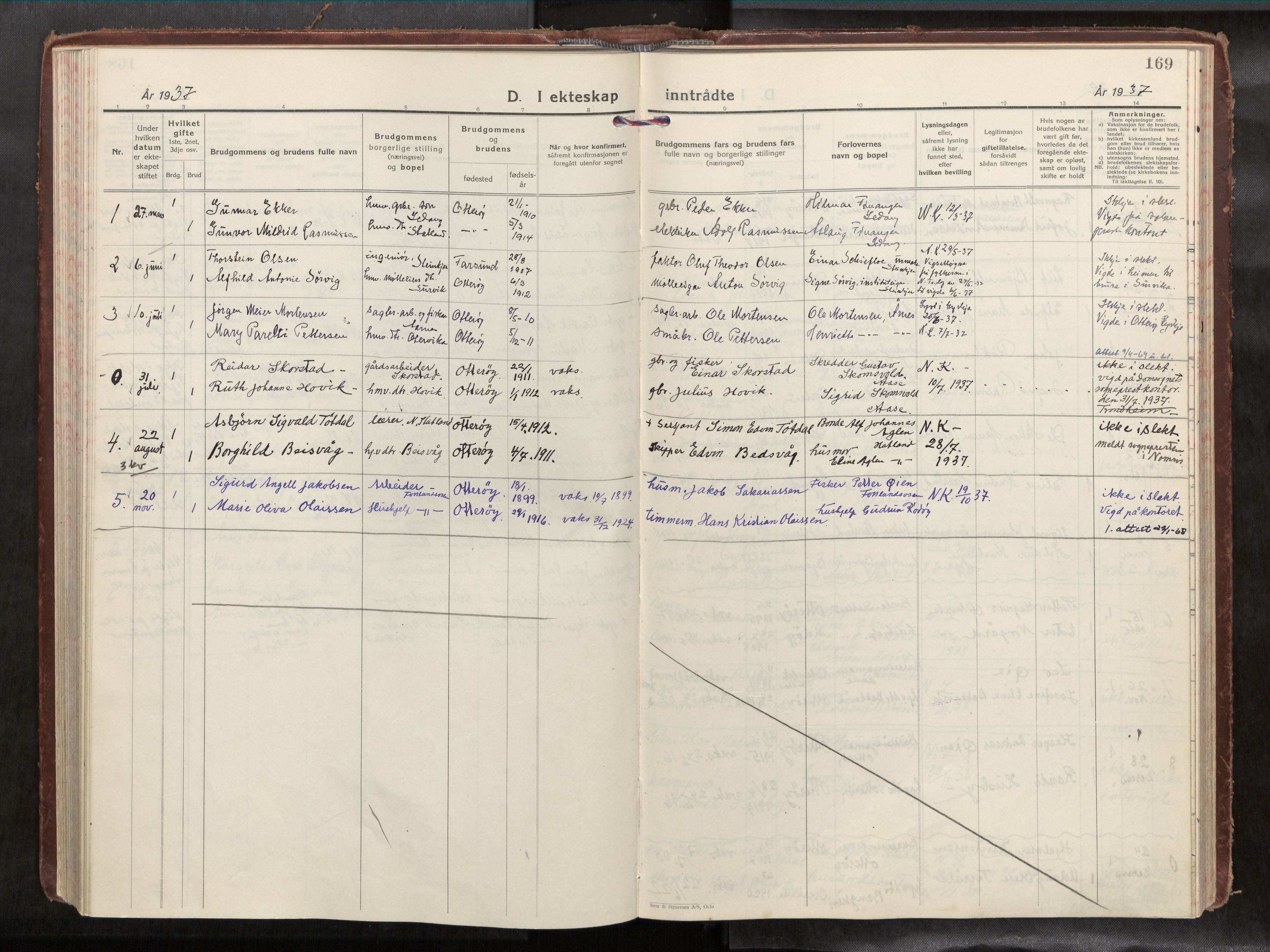 Ministerialprotokoller, klokkerbøker og fødselsregistre - Nord-Trøndelag, AV/SAT-A-1458/774/L0629a: Parish register (official) no. 774A04, 1927-1945, p. 169