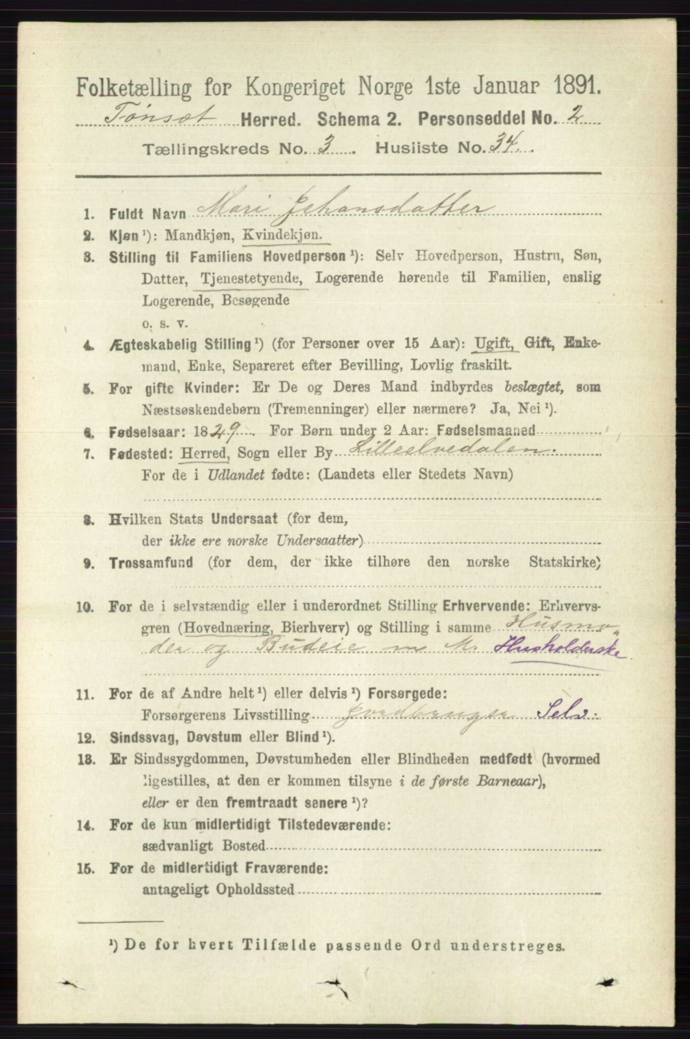 RA, 1891 census for 0437 Tynset, 1891, p. 727