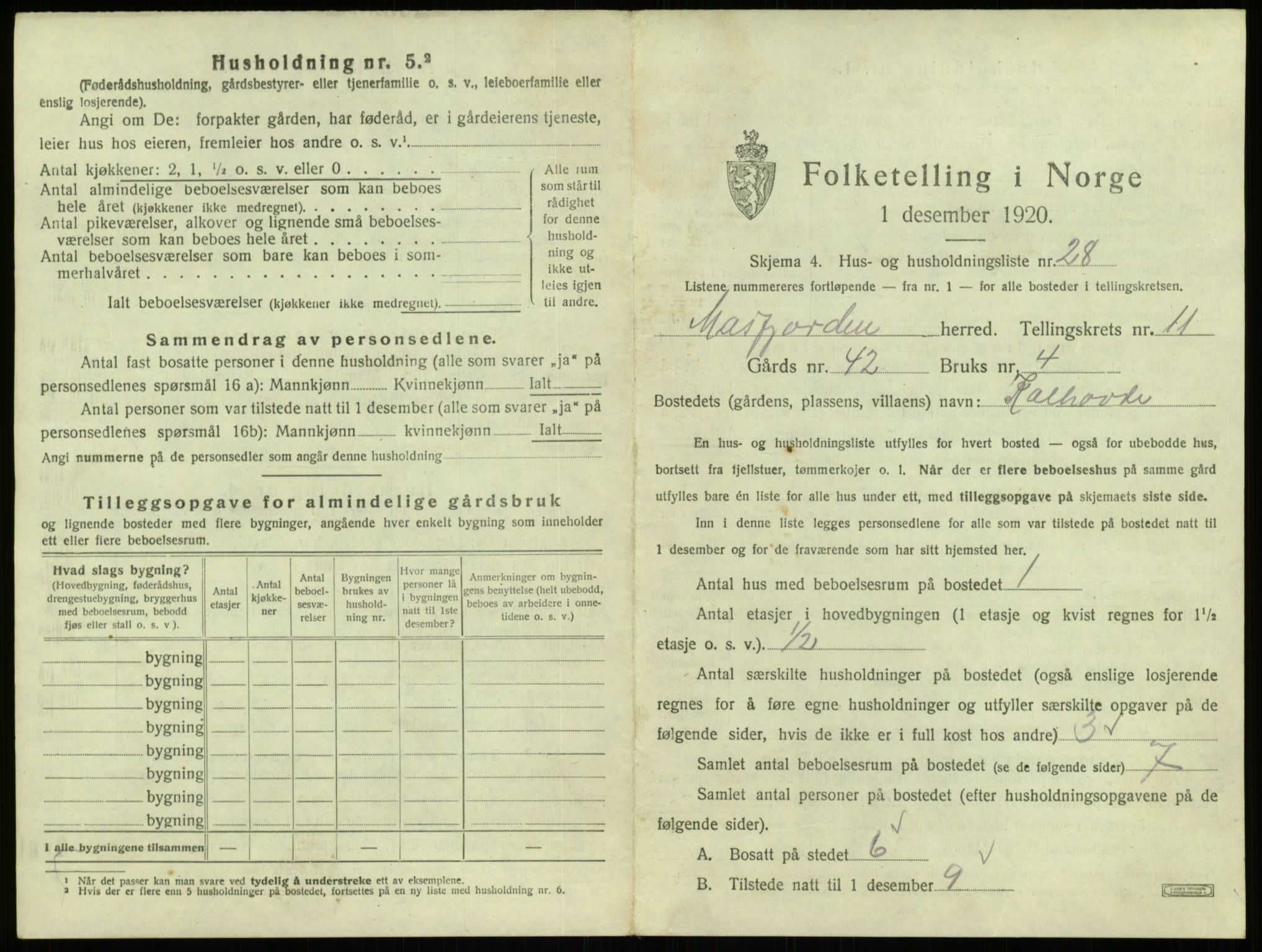 SAB, 1920 census for Masfjorden, 1920, p. 590