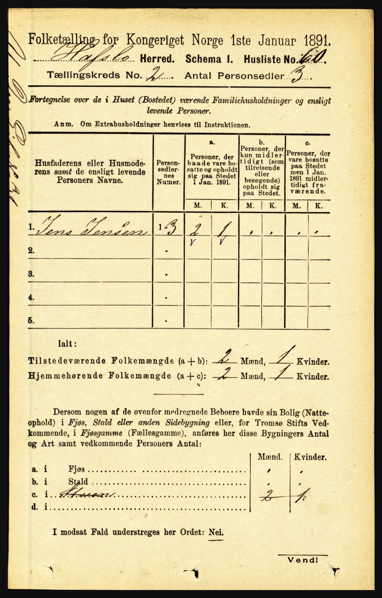 RA, 1891 census for 1425 Hafslo, 1891, p. 537