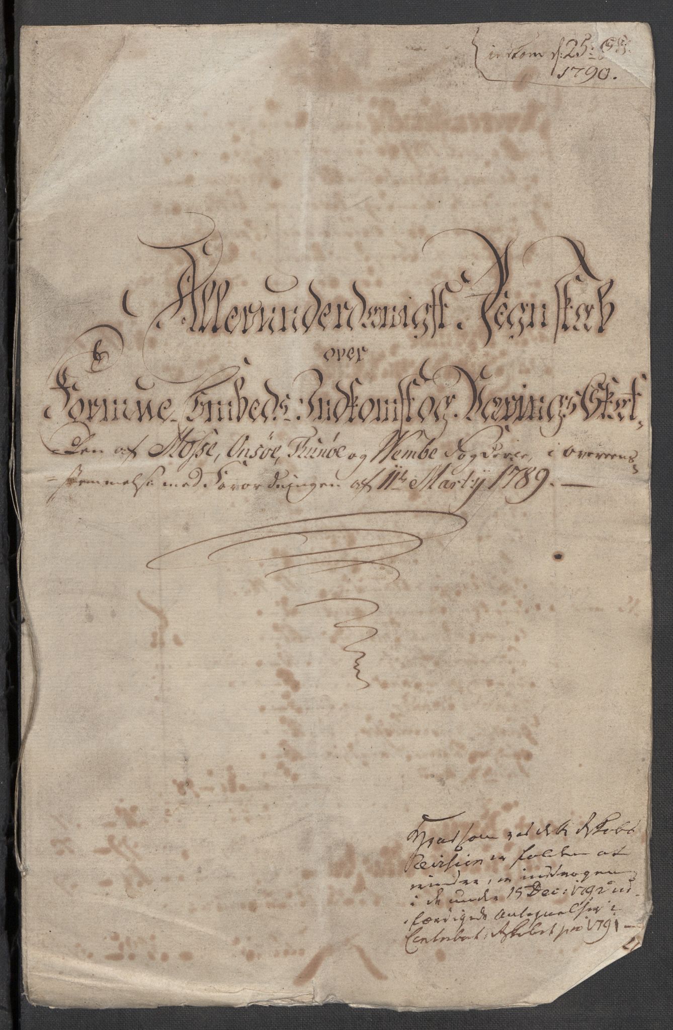 Rentekammeret inntil 1814, Reviderte regnskaper, Mindre regnskaper, AV/RA-EA-4068/Rf/Rfe/L0025: Moss, Onsøy, Tune og Veme fogderi. Namdal fogderi, 1789, p. 5