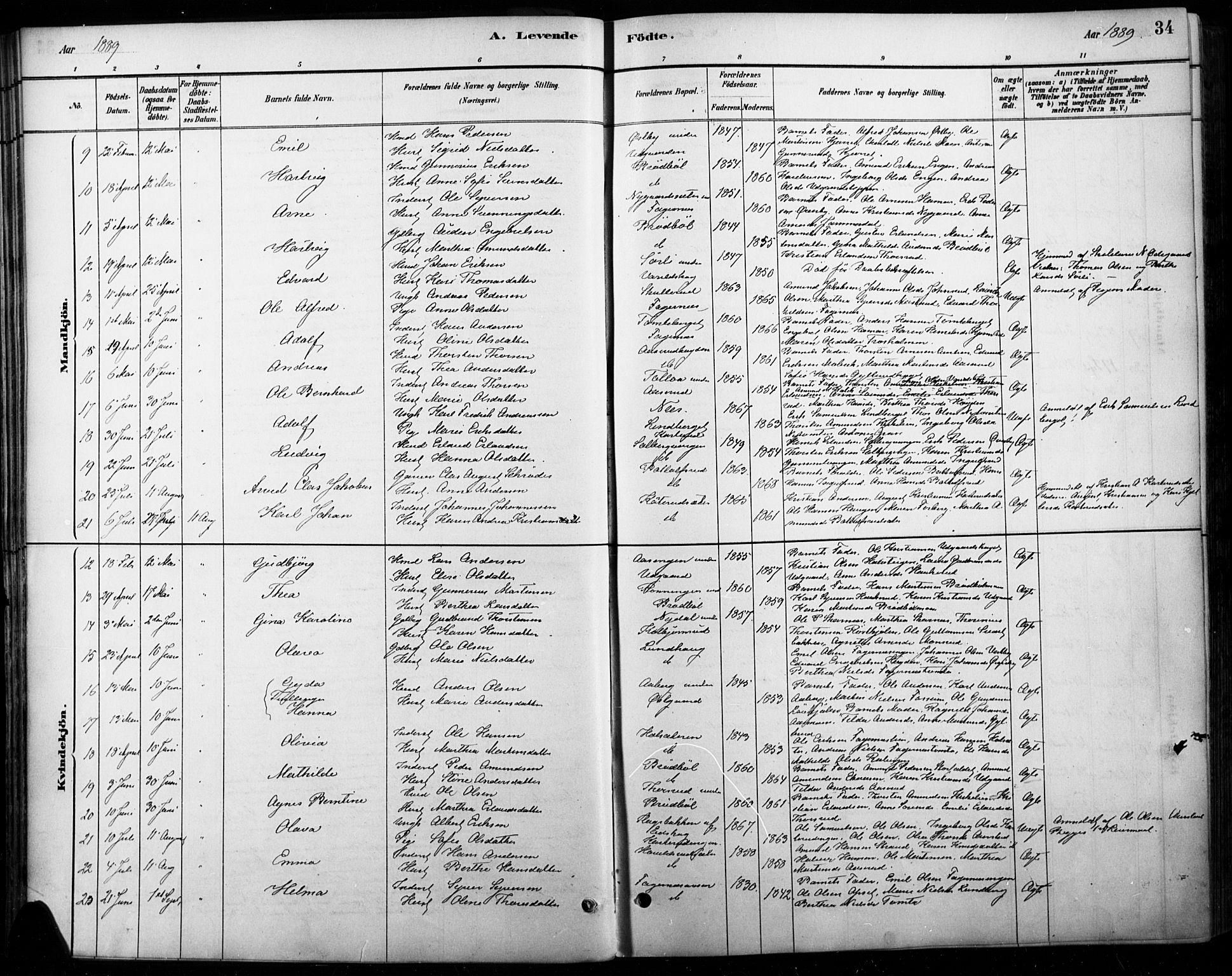 Vinger prestekontor, SAH/PREST-024/H/Ha/Haa/L0015: Parish register (official) no. 15, 1881-1900, p. 34