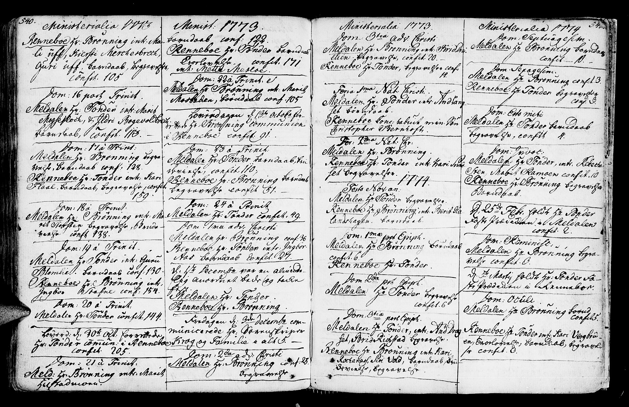 Ministerialprotokoller, klokkerbøker og fødselsregistre - Sør-Trøndelag, AV/SAT-A-1456/672/L0851: Parish register (official) no. 672A04, 1751-1775, p. 540-541