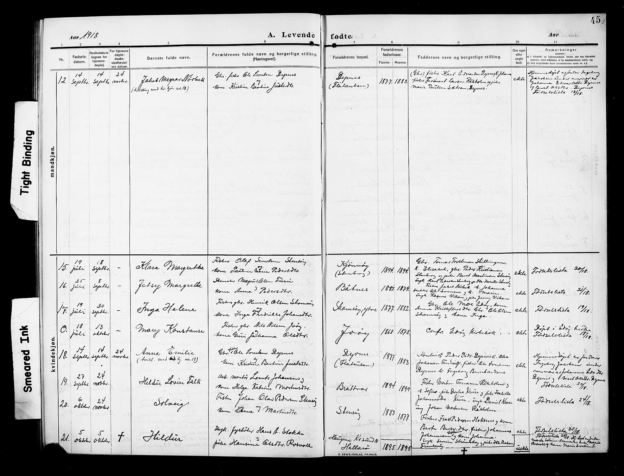 Ministerialprotokoller, klokkerbøker og fødselsregistre - Møre og Romsdal, AV/SAT-A-1454/582/L0949: Parish register (copy) no. 582C01, 1909-1925, p. 45