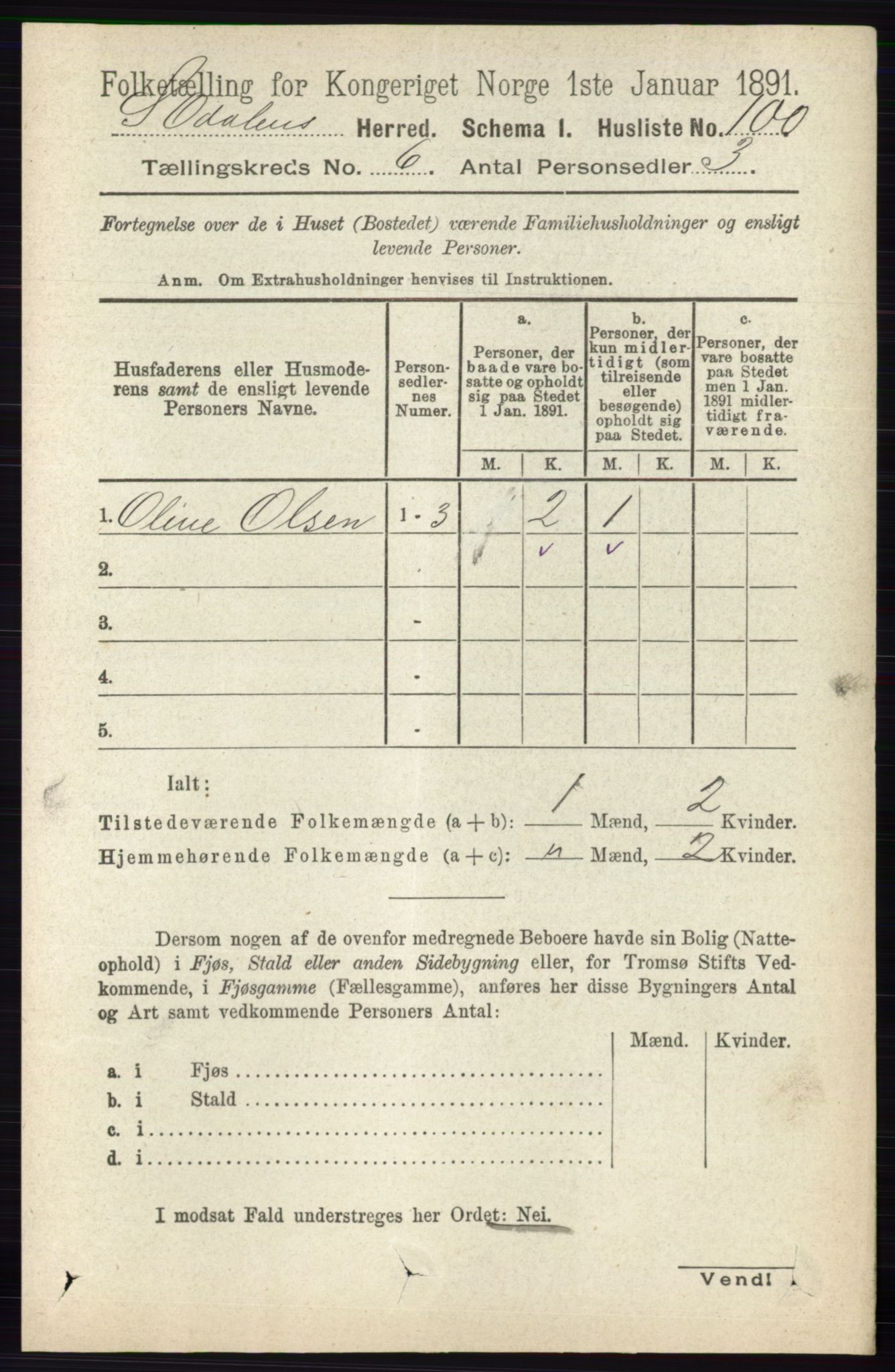 RA, 1891 census for 0419 Sør-Odal, 1891, p. 2788