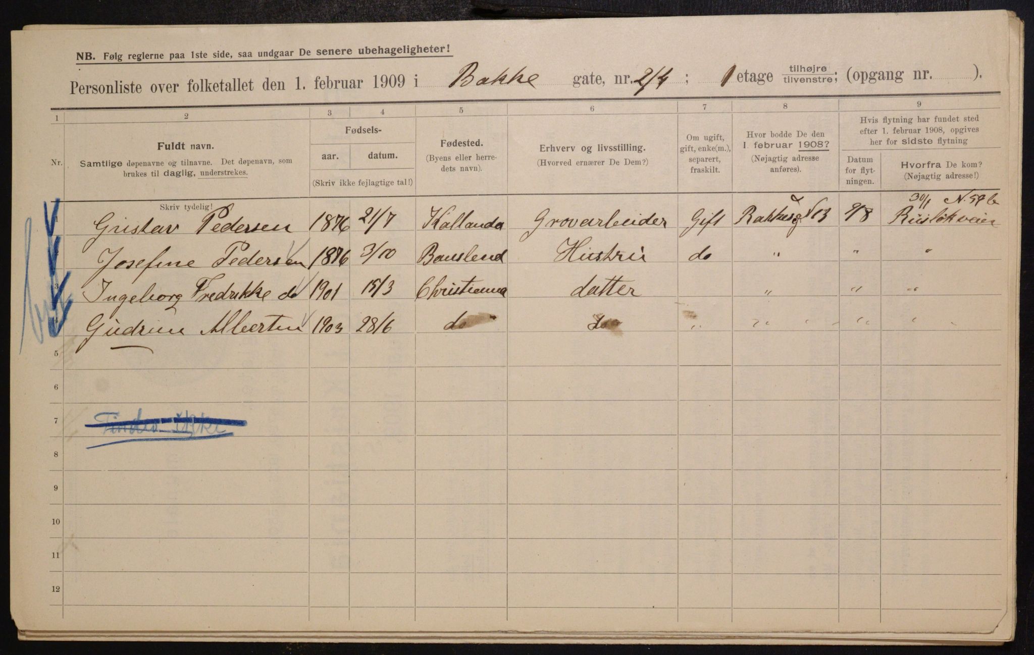 OBA, Municipal Census 1909 for Kristiania, 1909, p. 2472