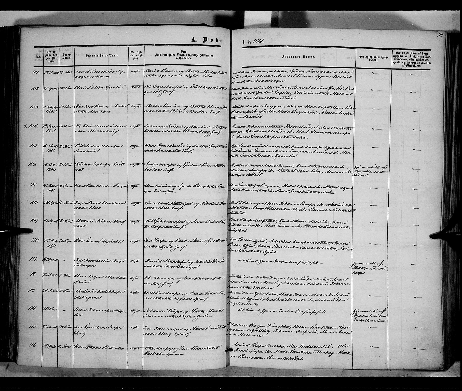 Vestre Toten prestekontor, SAH/PREST-108/H/Ha/Haa/L0006: Parish register (official) no. 6, 1856-1861, p. 110