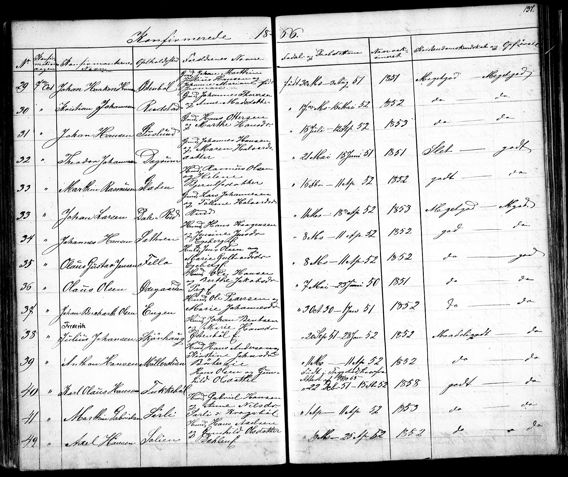 Enebakk prestekontor Kirkebøker, AV/SAO-A-10171c/F/Fa/L0010: Parish register (official) no. I 10, 1829-1876, p. 137