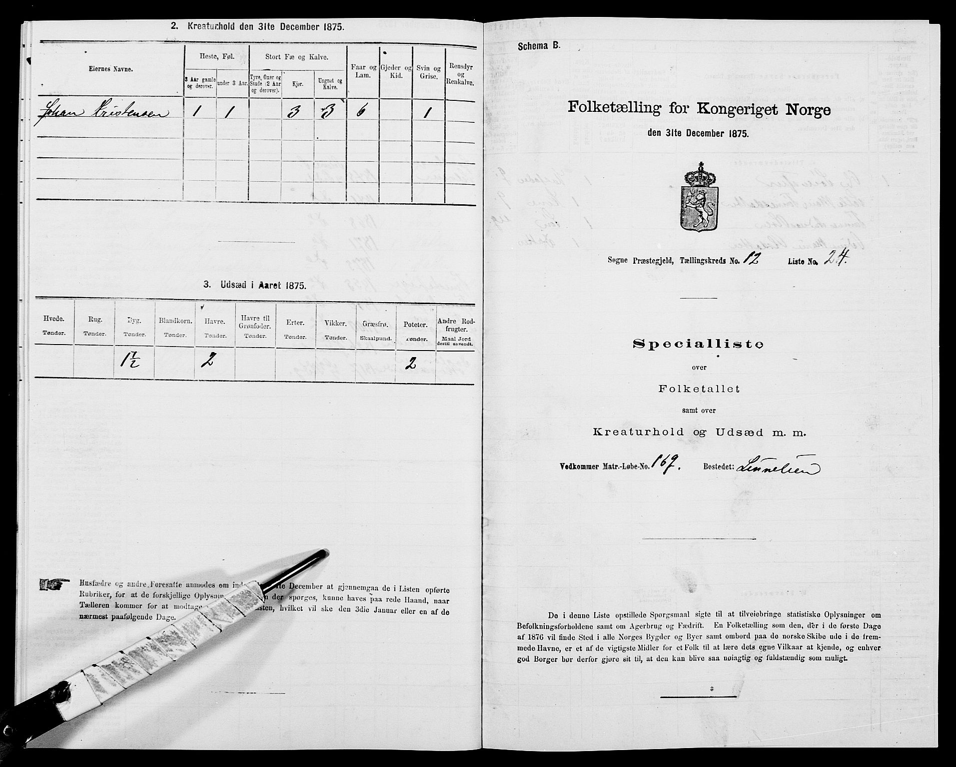 SAK, 1875 census for 1018P Søgne, 1875, p. 910