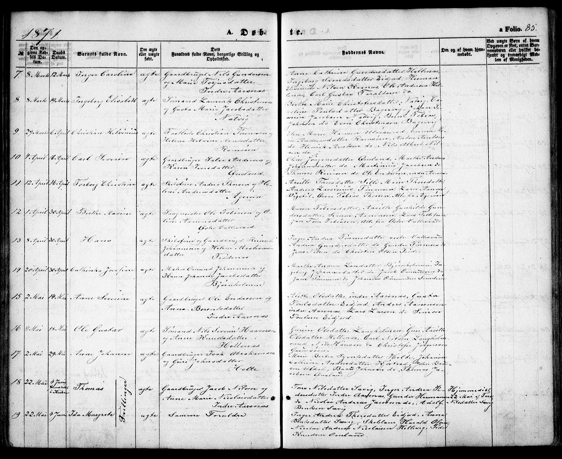 Høvåg sokneprestkontor, SAK/1111-0025/F/Fa/L0004: Parish register (official) no. A 4, 1859-1877, p. 85