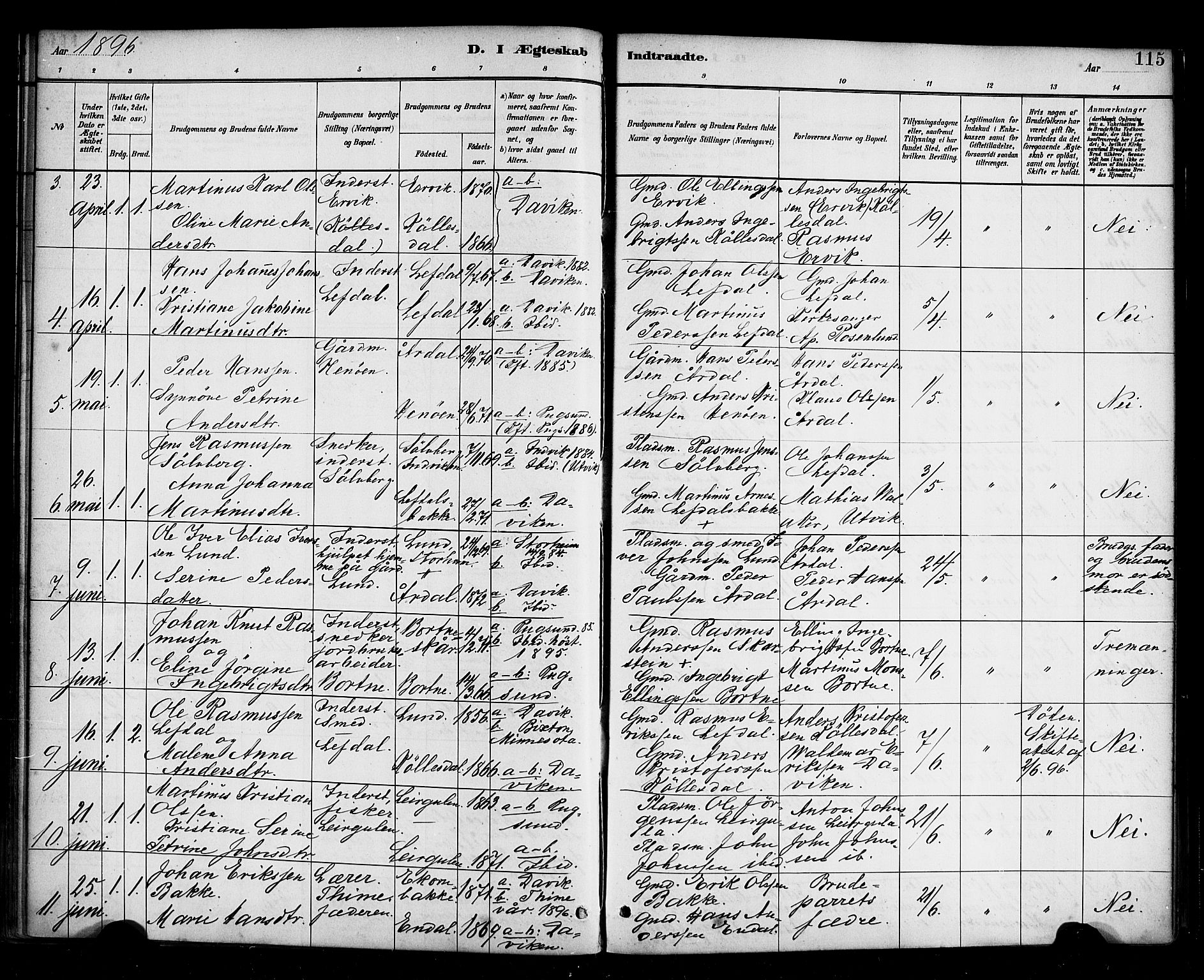 Davik sokneprestembete, AV/SAB-A-79701/H/Haa/Haab/L0001: Parish register (official) no. B 1, 1882-1900, p. 115