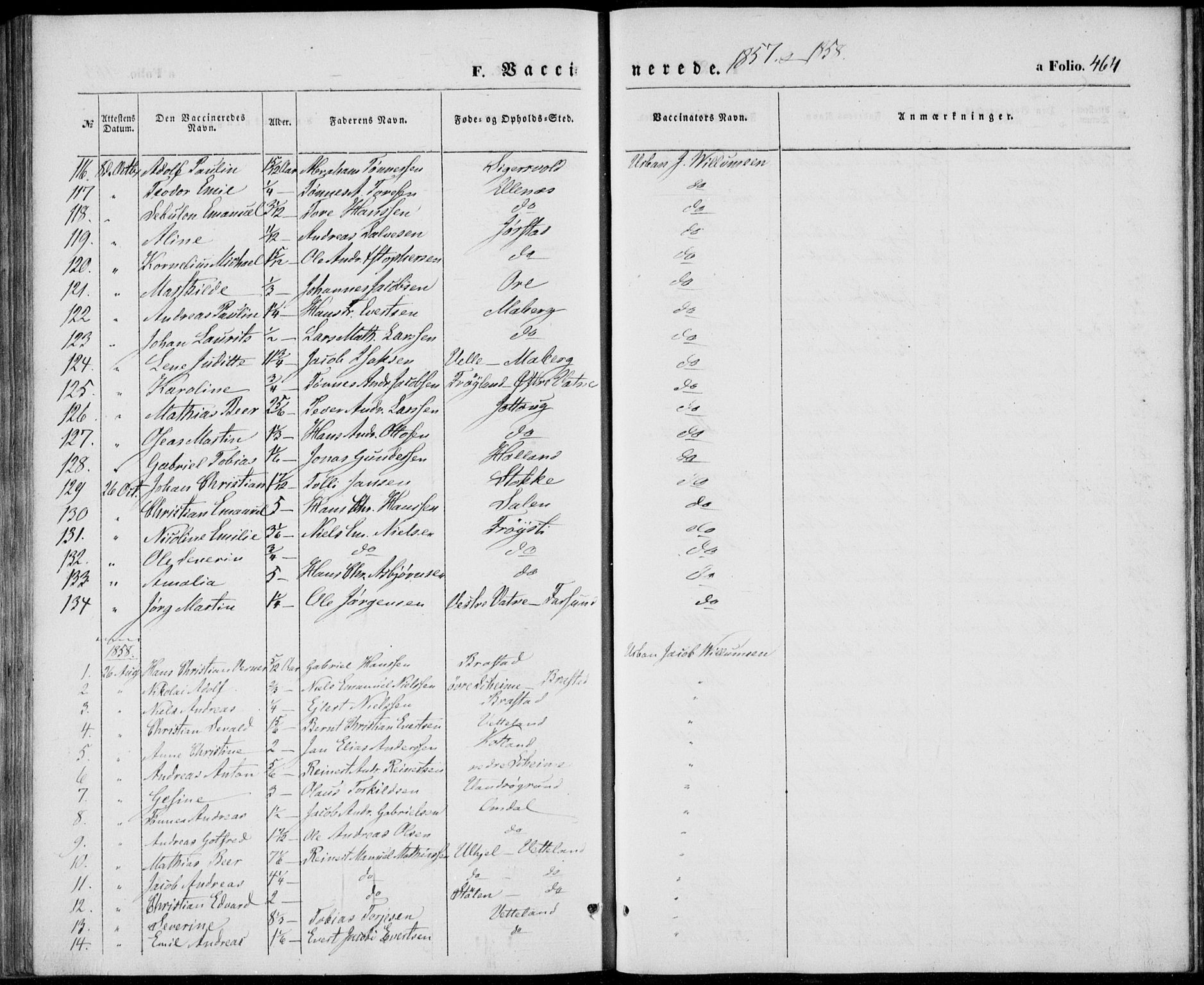 Lista sokneprestkontor, AV/SAK-1111-0027/F/Fb/L0002: Parish register (copy) no. B 2, 1847-1862, p. 464