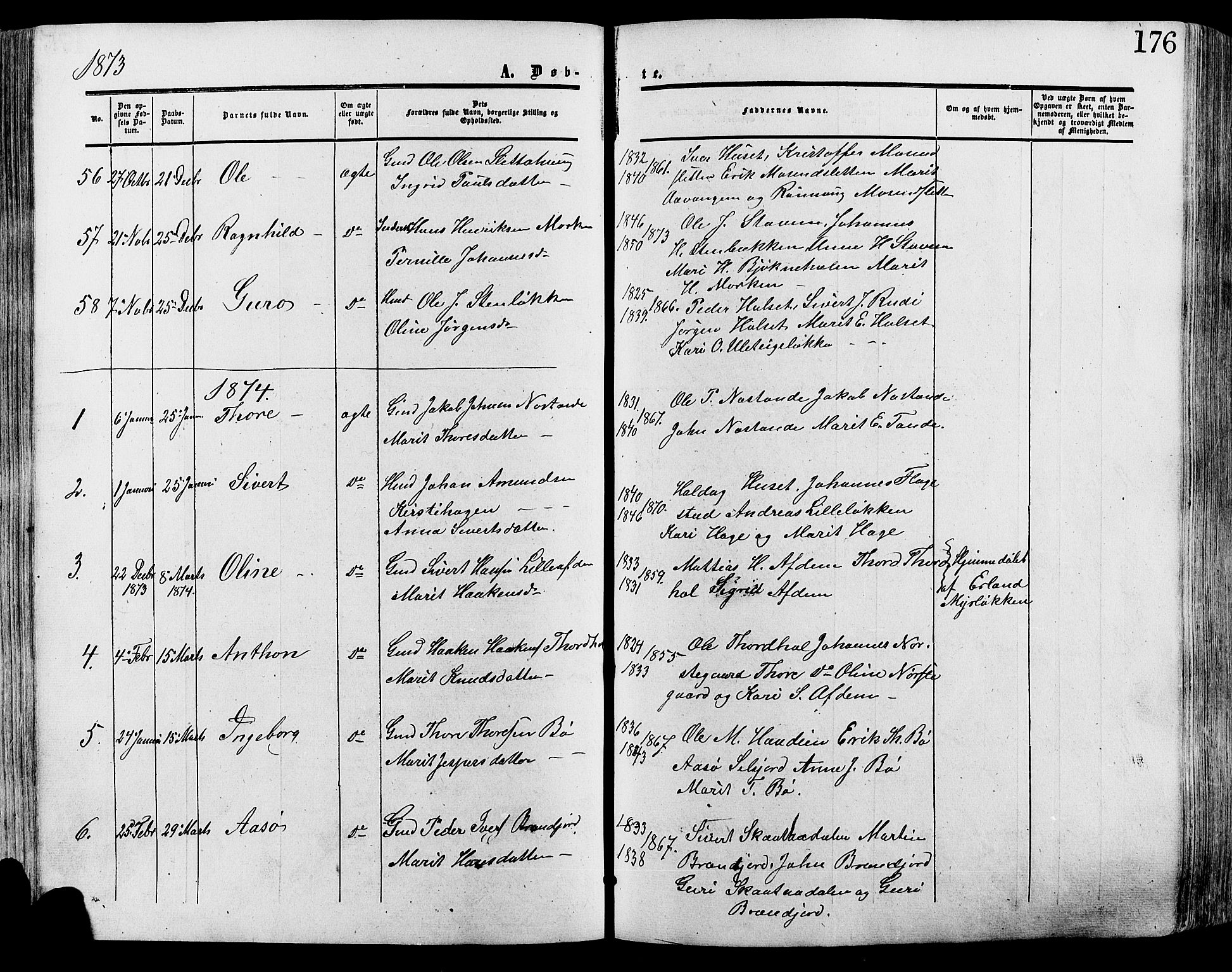 Lesja prestekontor, SAH/PREST-068/H/Ha/Haa/L0008: Parish register (official) no. 8, 1854-1880, p. 176