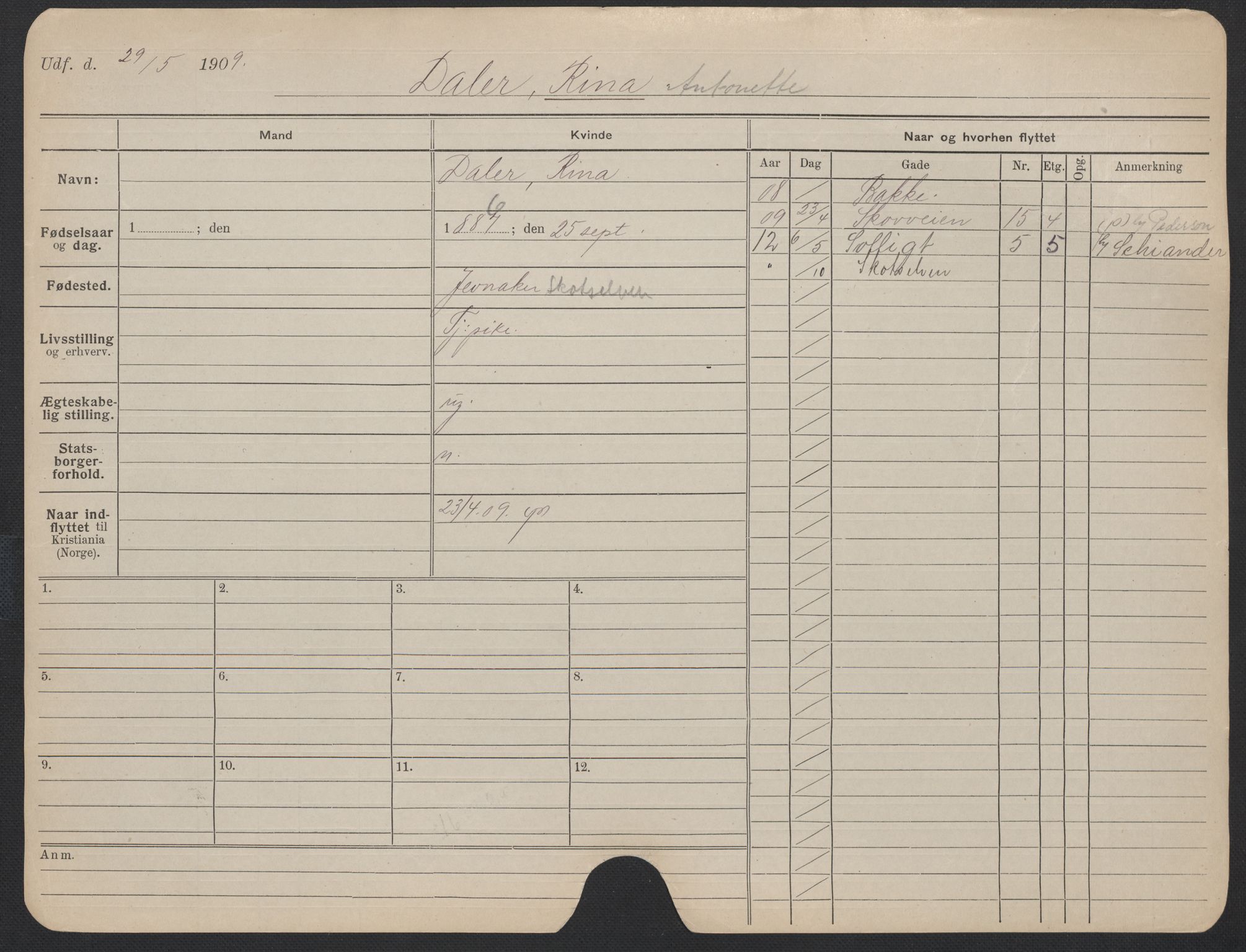 Oslo folkeregister, Registerkort, SAO/A-11715/F/Fa/Fac/L0013: Kvinner, 1906-1914, p. 1172a