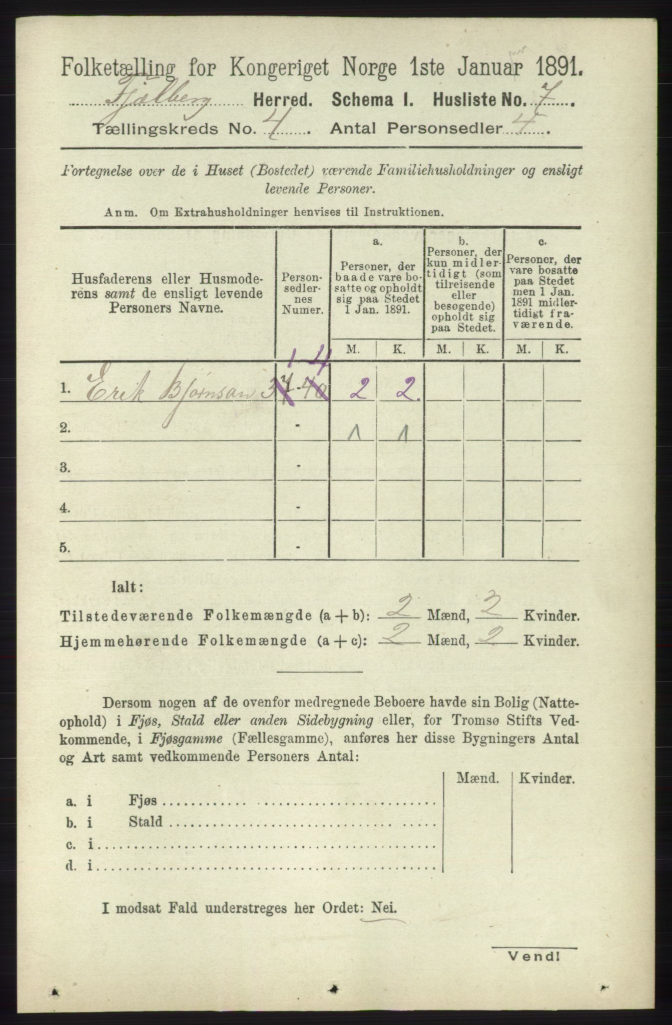 RA, 1891 census for 1213 Fjelberg, 1891, p. 1132