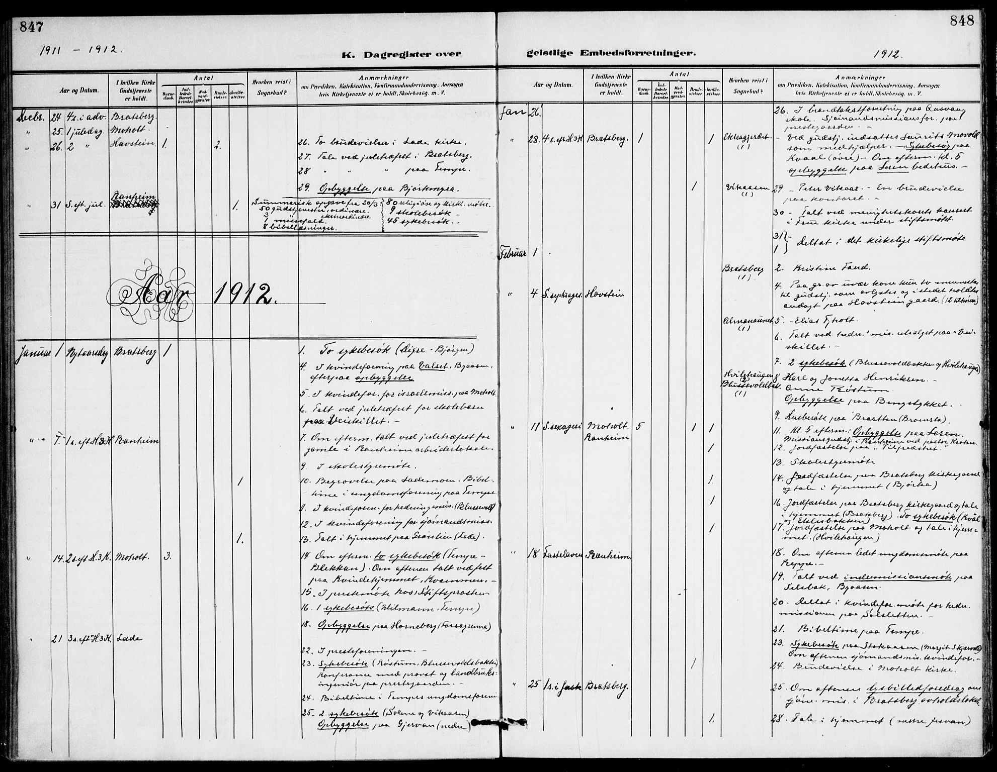 Ministerialprotokoller, klokkerbøker og fødselsregistre - Sør-Trøndelag, AV/SAT-A-1456/607/L0320: Parish register (official) no. 607A04, 1907-1915, p. 847-848