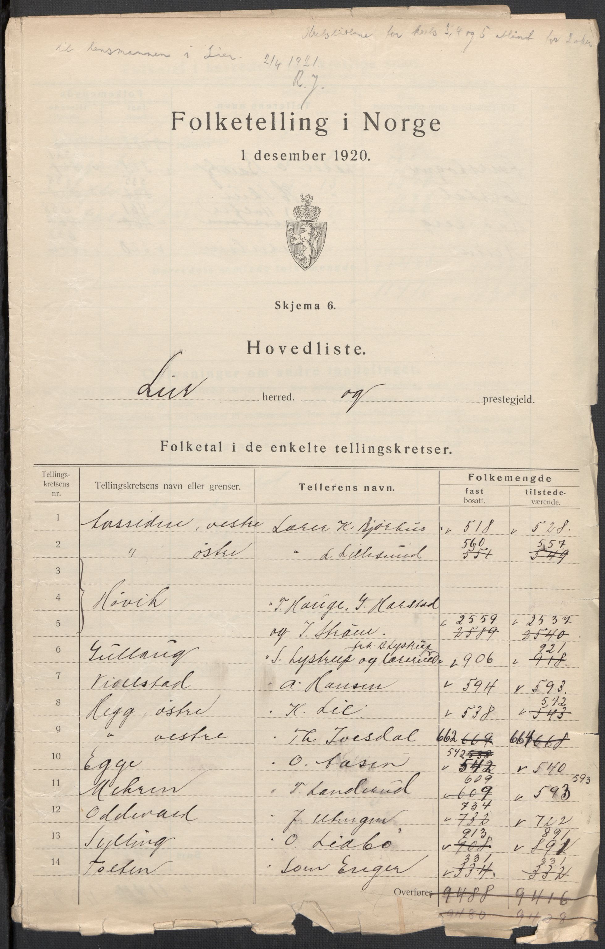 SAKO, 1920 census for Lier, 1920, p. 3