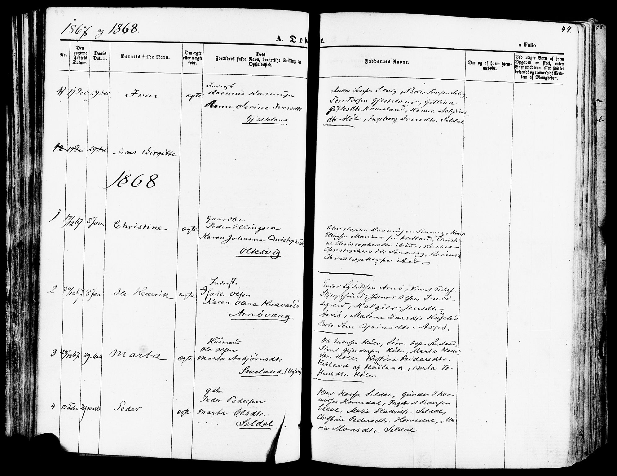 Høgsfjord sokneprestkontor, SAST/A-101624/H/Ha/Haa/L0002: Parish register (official) no. A 2, 1855-1885, p. 49