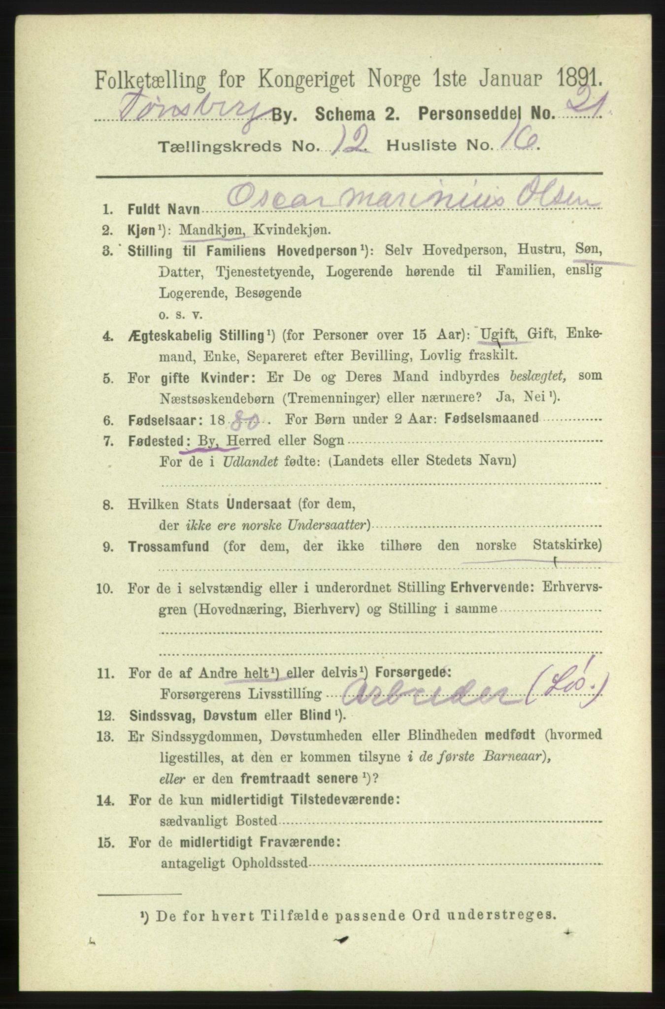 RA, 1891 census for 0705 Tønsberg, 1891, p. 4294