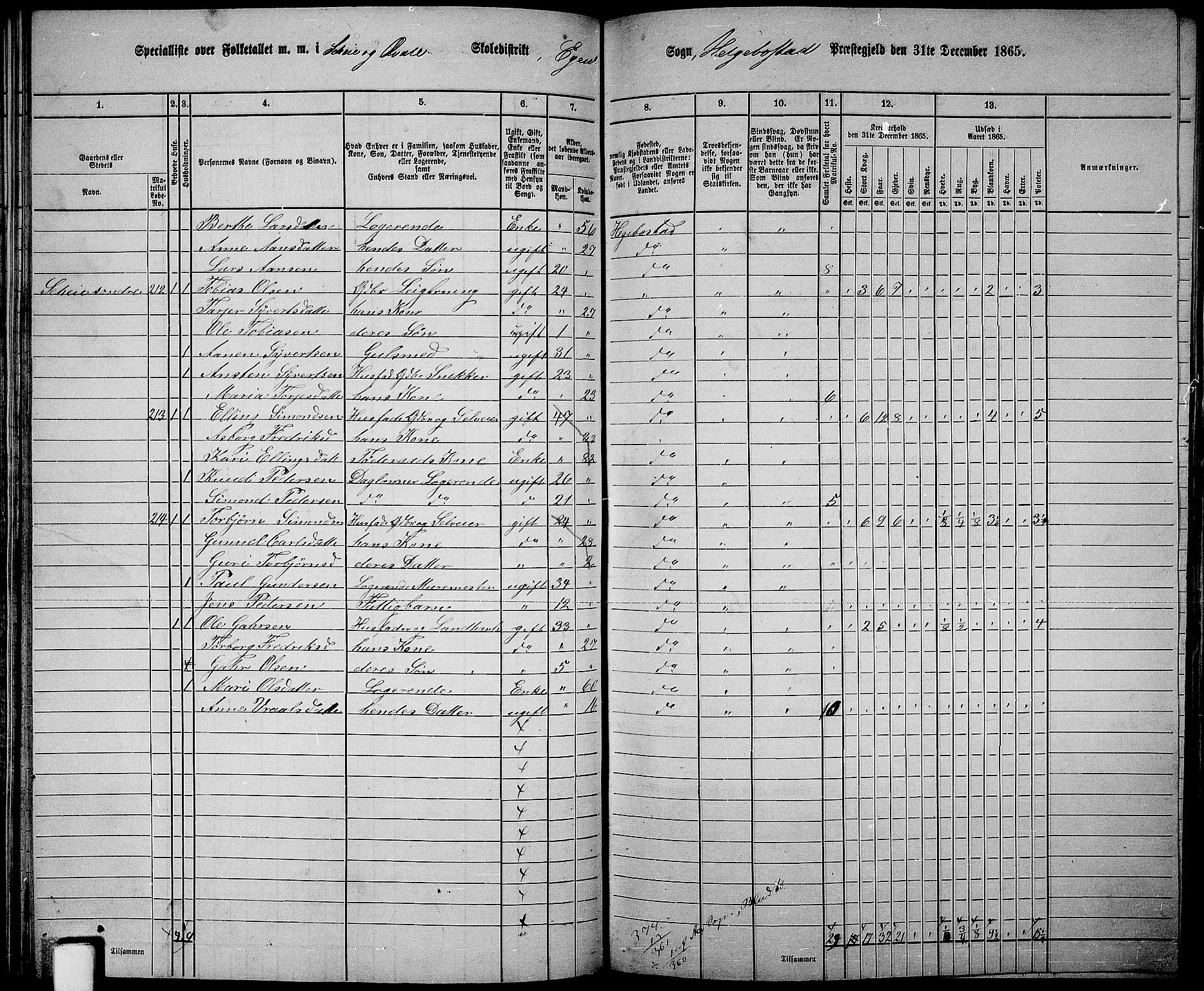 RA, 1865 census for Hægebostad, 1865, p. 69