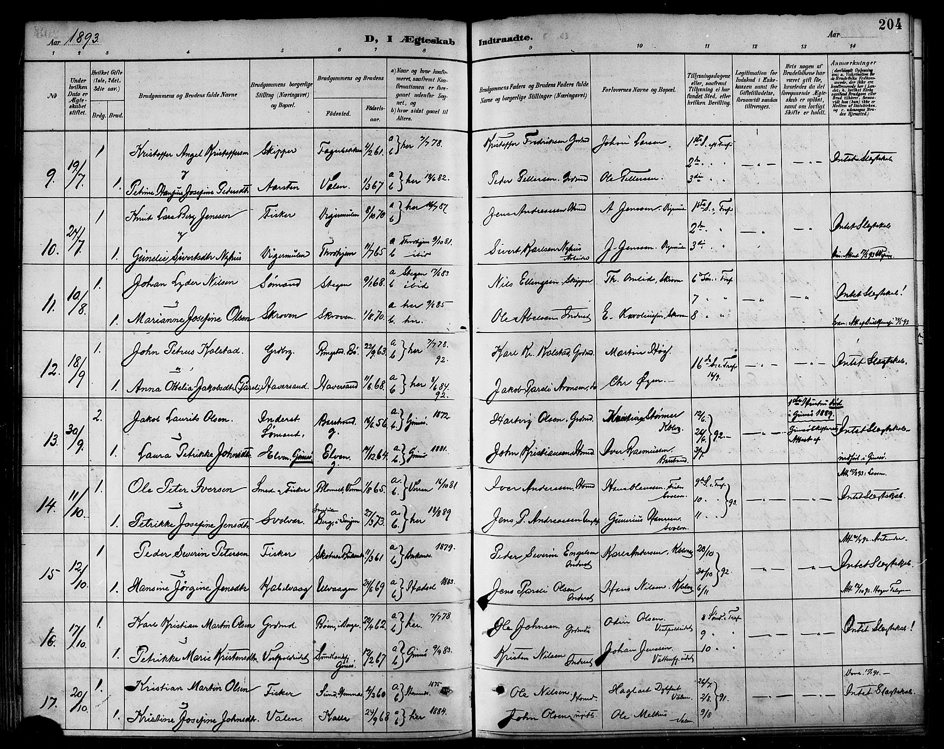 Ministerialprotokoller, klokkerbøker og fødselsregistre - Nordland, AV/SAT-A-1459/874/L1060: Parish register (official) no. 874A04, 1890-1899, p. 204