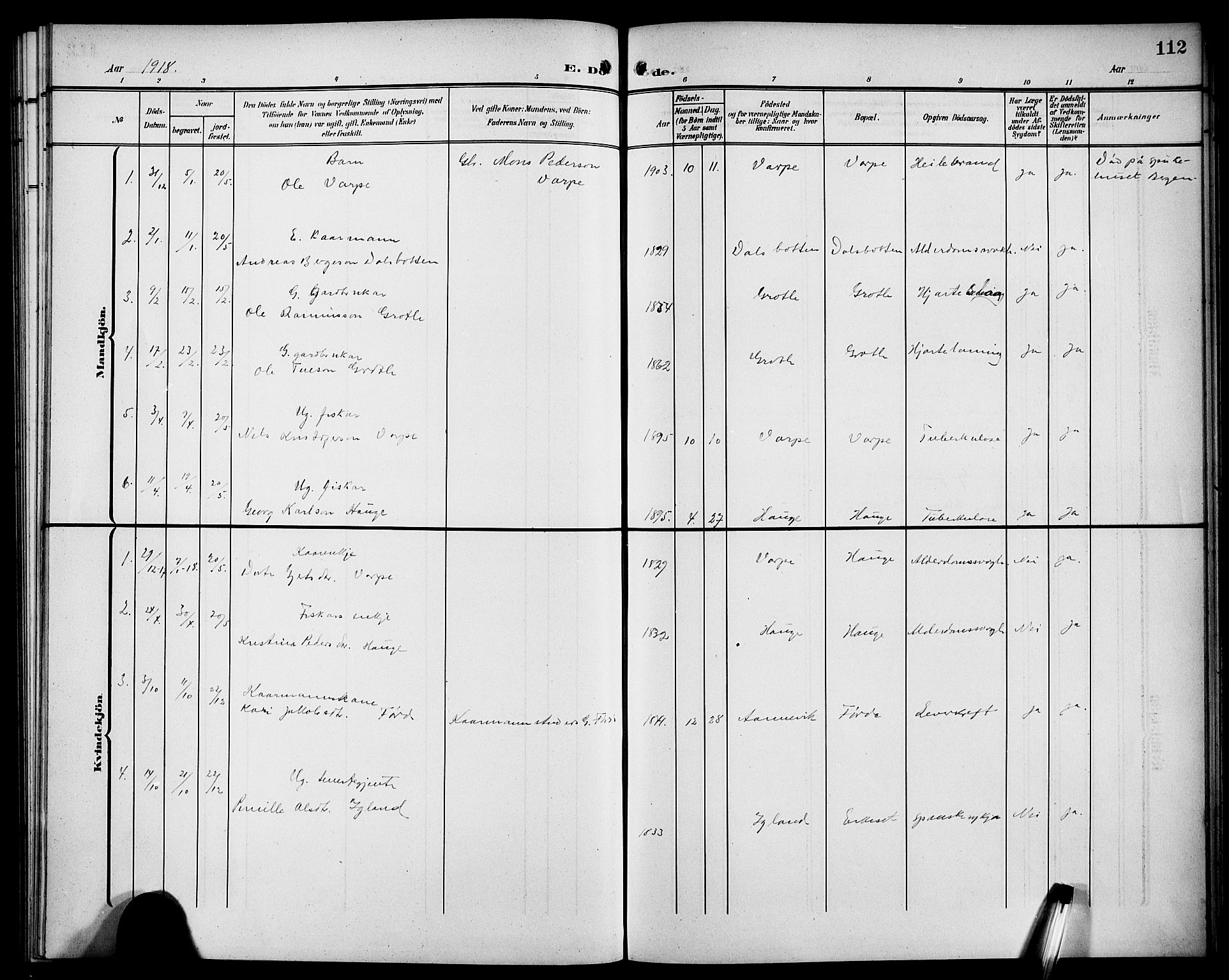 Bremanger sokneprestembete, SAB/A-82201/H/Hab/Habc/L0001: Parish register (copy) no. C 1, 1908-1919, p. 112