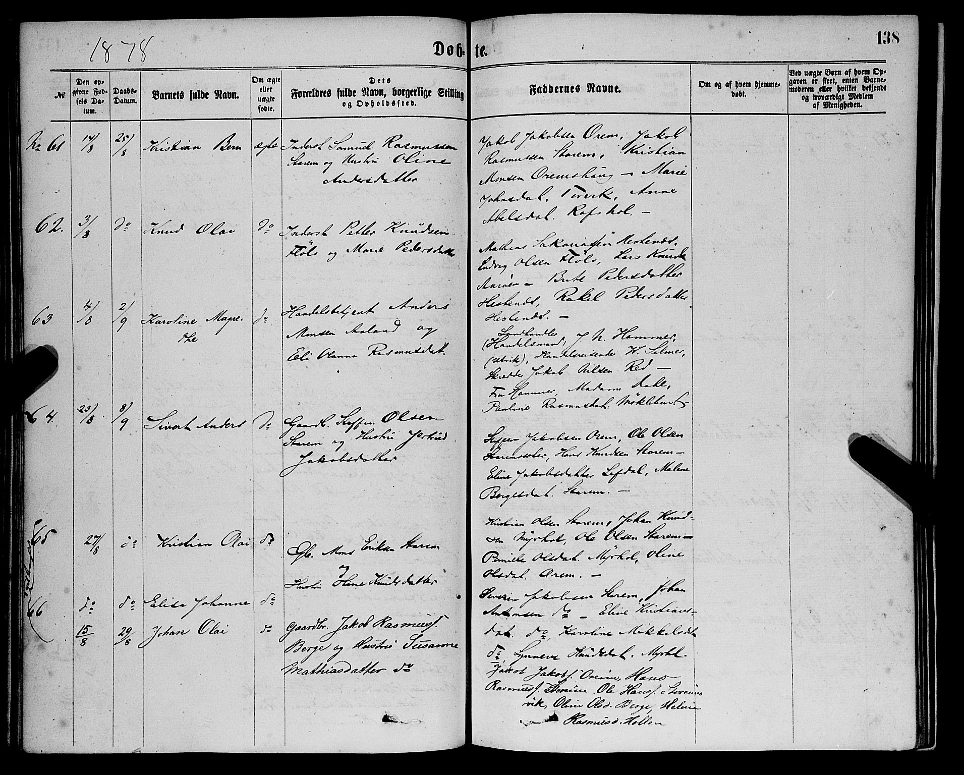 Eid sokneprestembete, AV/SAB-A-82301/H/Haa/Haaa/L0010: Parish register (official) no. A 10, 1867-1878, p. 138