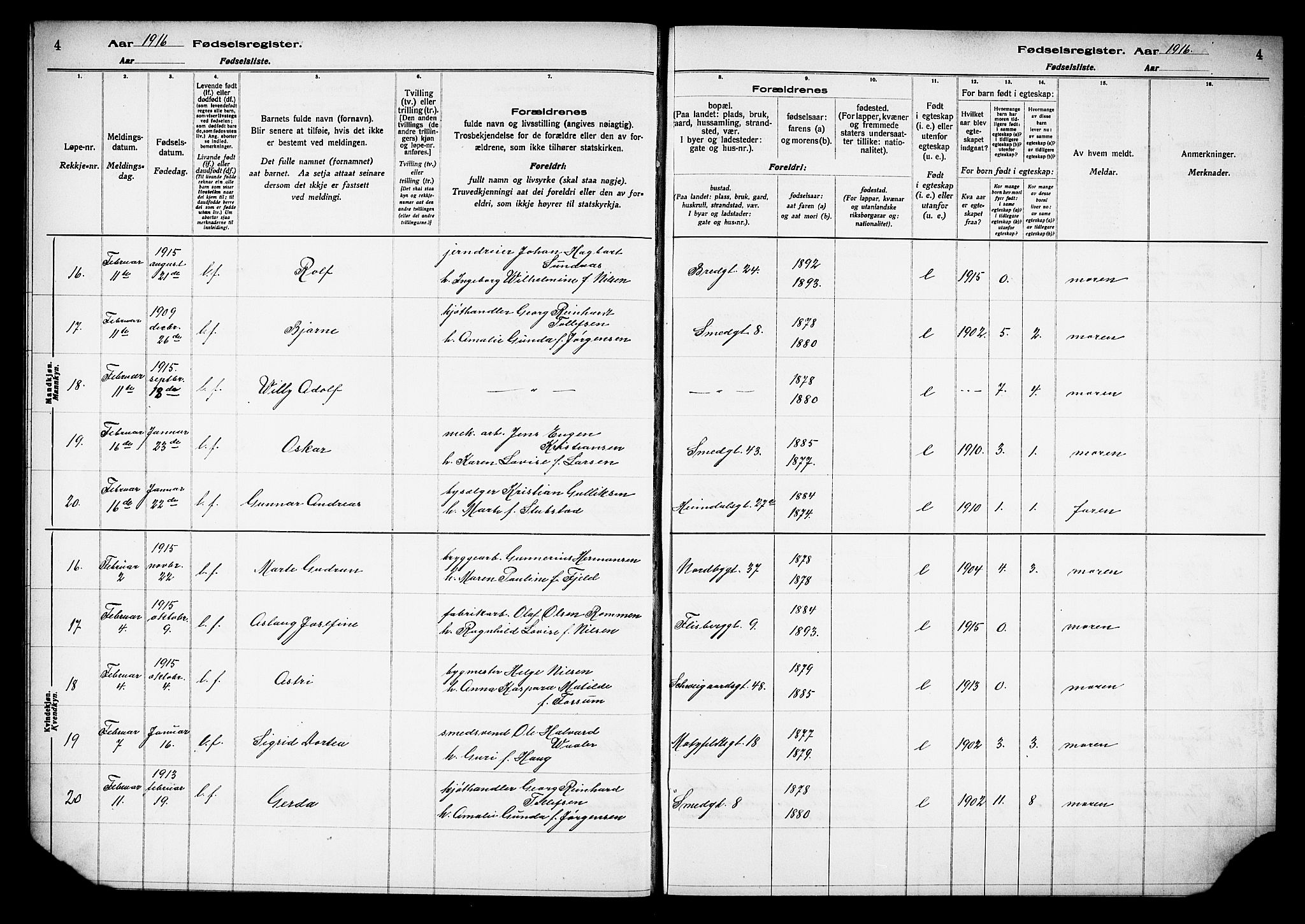 Grønland prestekontor Kirkebøker, AV/SAO-A-10848/J/Ja/L0001: Birth register no. 1, 1916-1922, p. 4