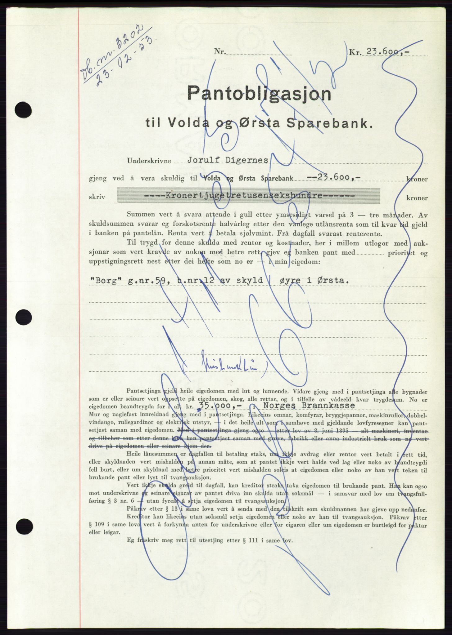 Søre Sunnmøre sorenskriveri, AV/SAT-A-4122/1/2/2C/L0124: Mortgage book no. 12B, 1953-1954, Diary no: : 3202/1953