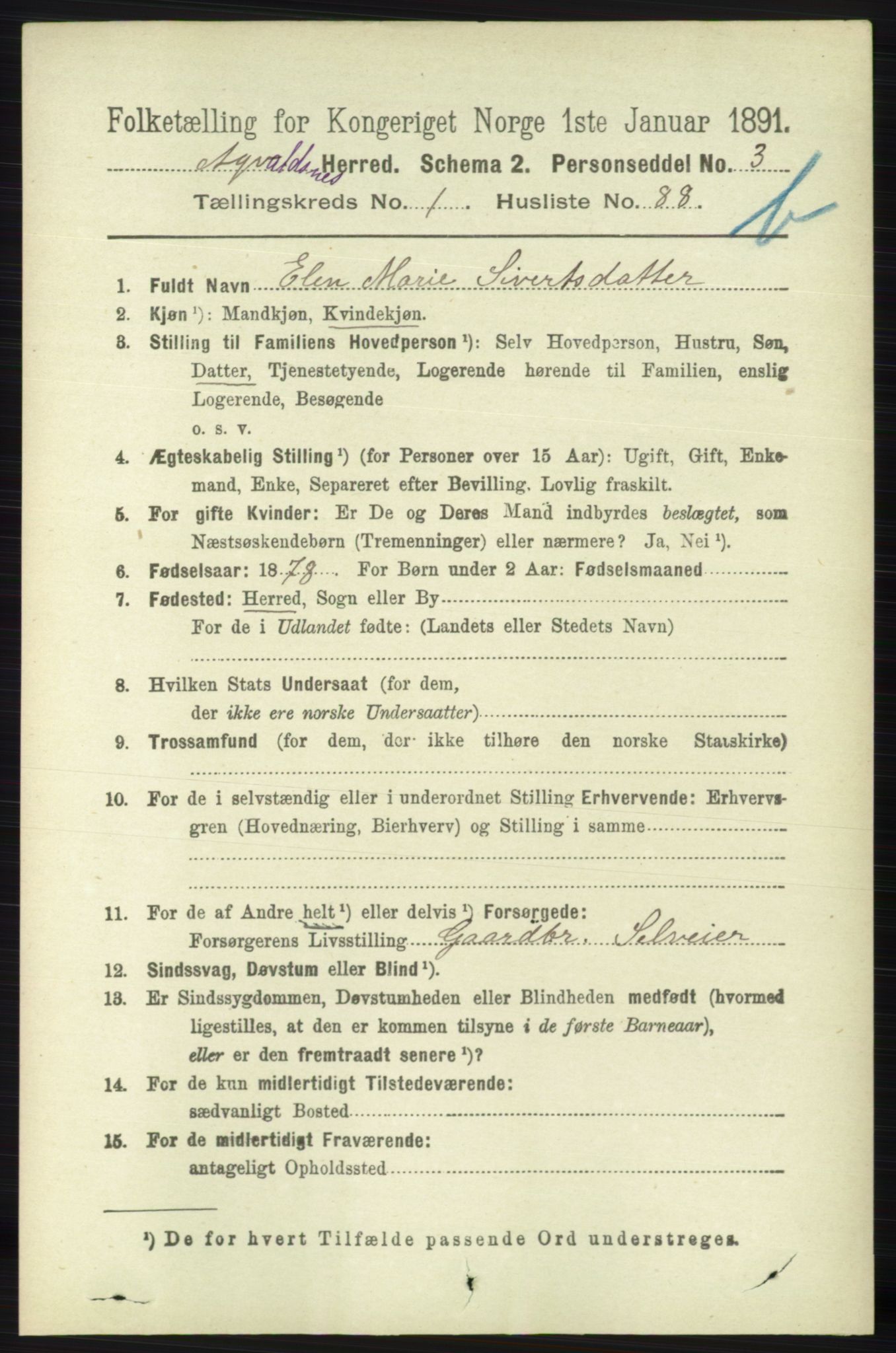 RA, 1891 census for 1147 Avaldsnes, 1891, p. 1728