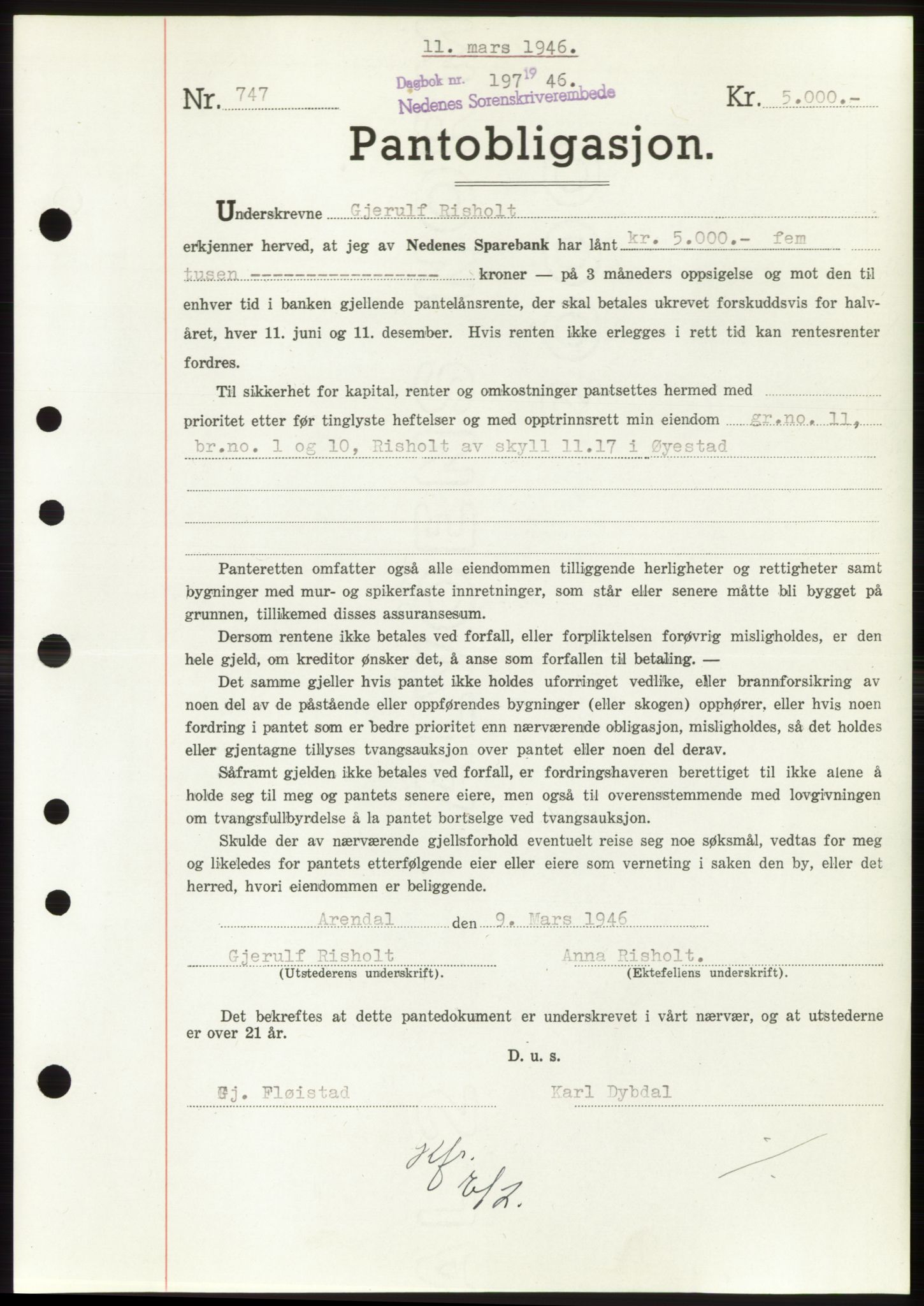 Nedenes sorenskriveri, AV/SAK-1221-0006/G/Gb/Gbb/L0003: Mortgage book no. B3b, 1946-1946, Diary no: : 197/1946