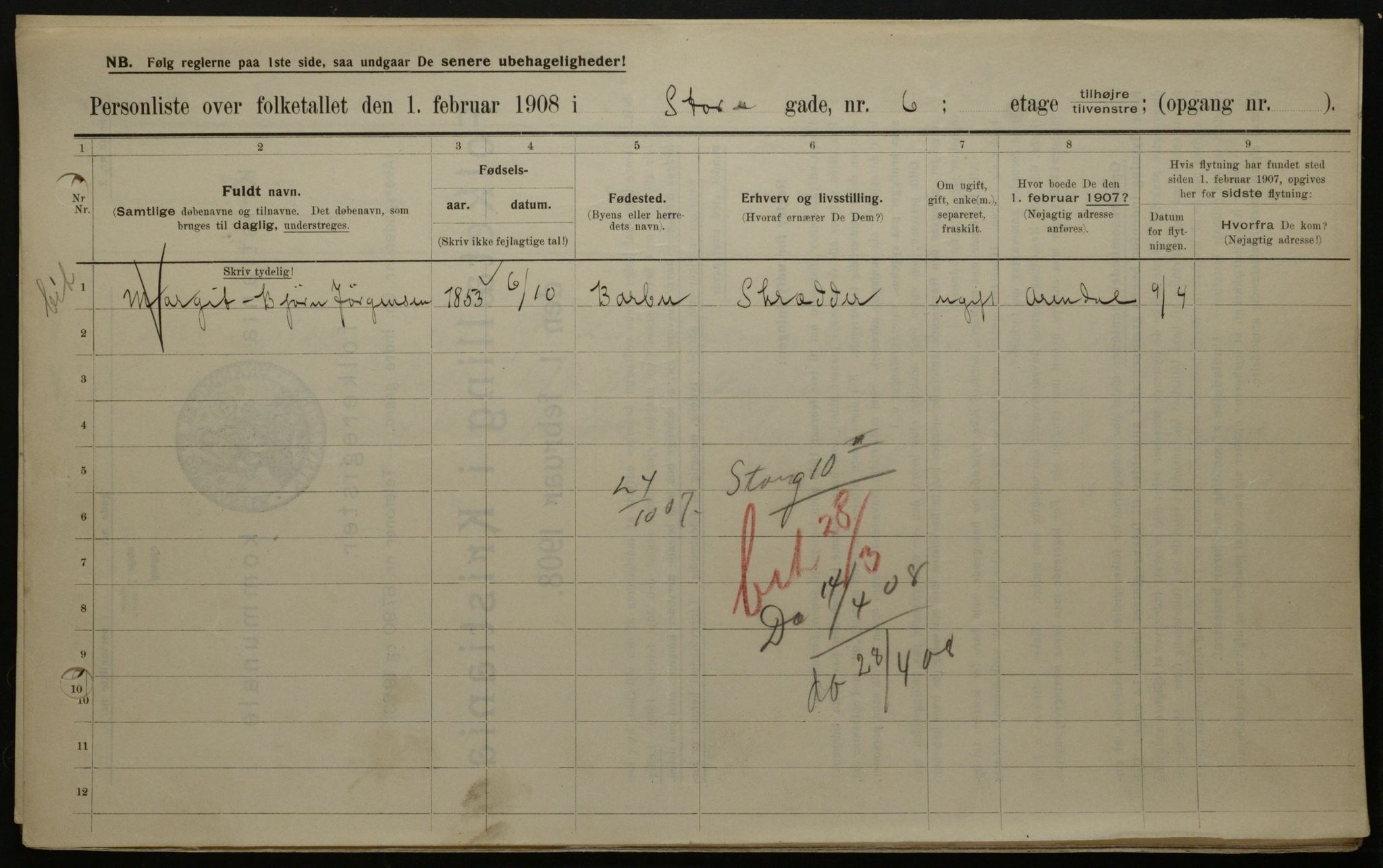 OBA, Municipal Census 1908 for Kristiania, 1908, p. 92489