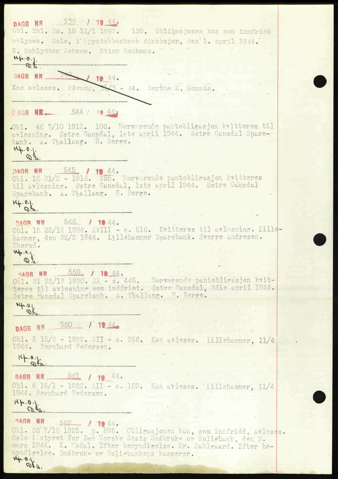 Sør-Gudbrandsdal tingrett, SAH/TING-004/H/Hb/Hbf/L0002: Mortgage book no. C1, 1938-1951, Diary no: : 564/1944