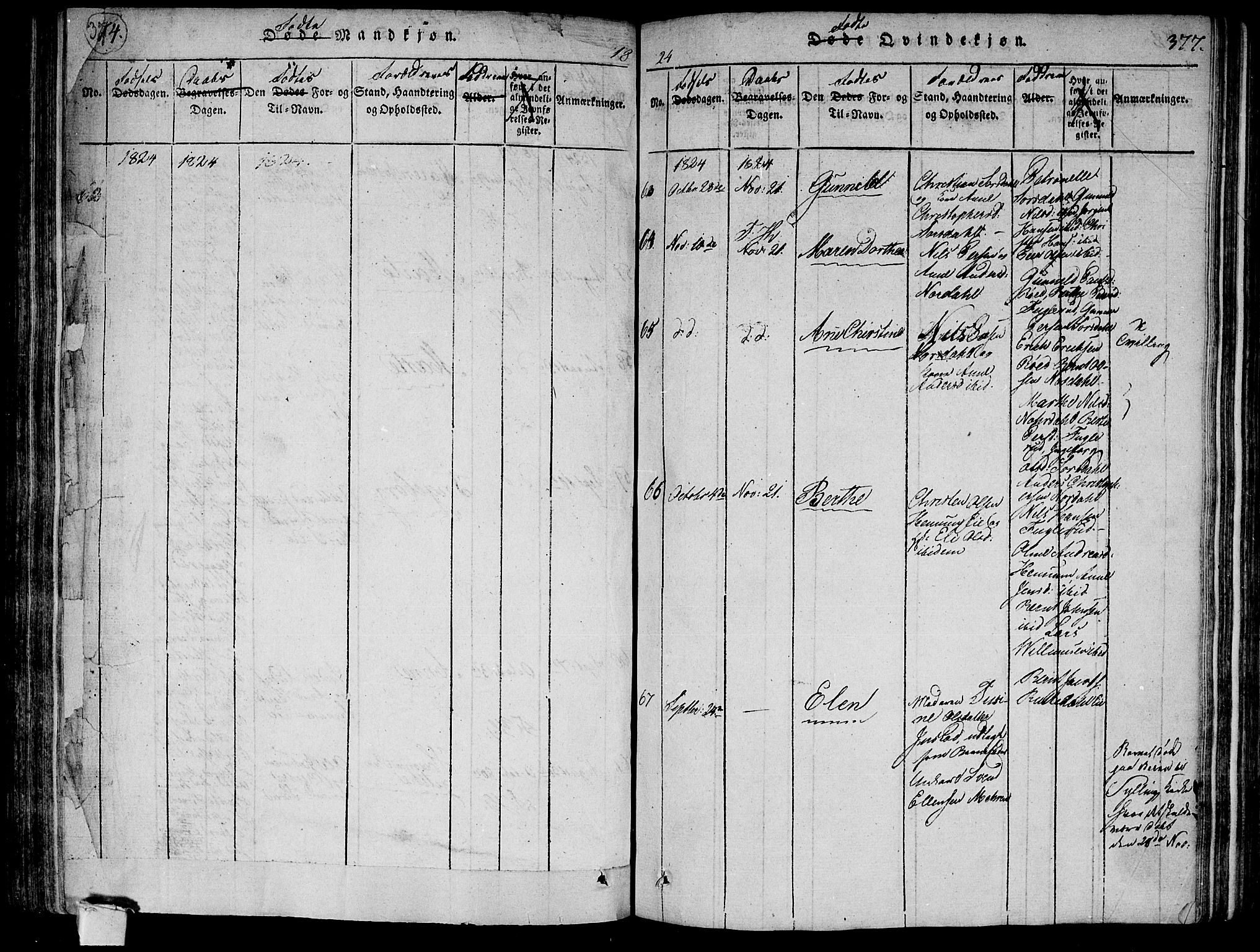 Lier kirkebøker, AV/SAKO-A-230/F/Fa/L0008: Parish register (official) no. I 8, 1813-1825, p. 374-375