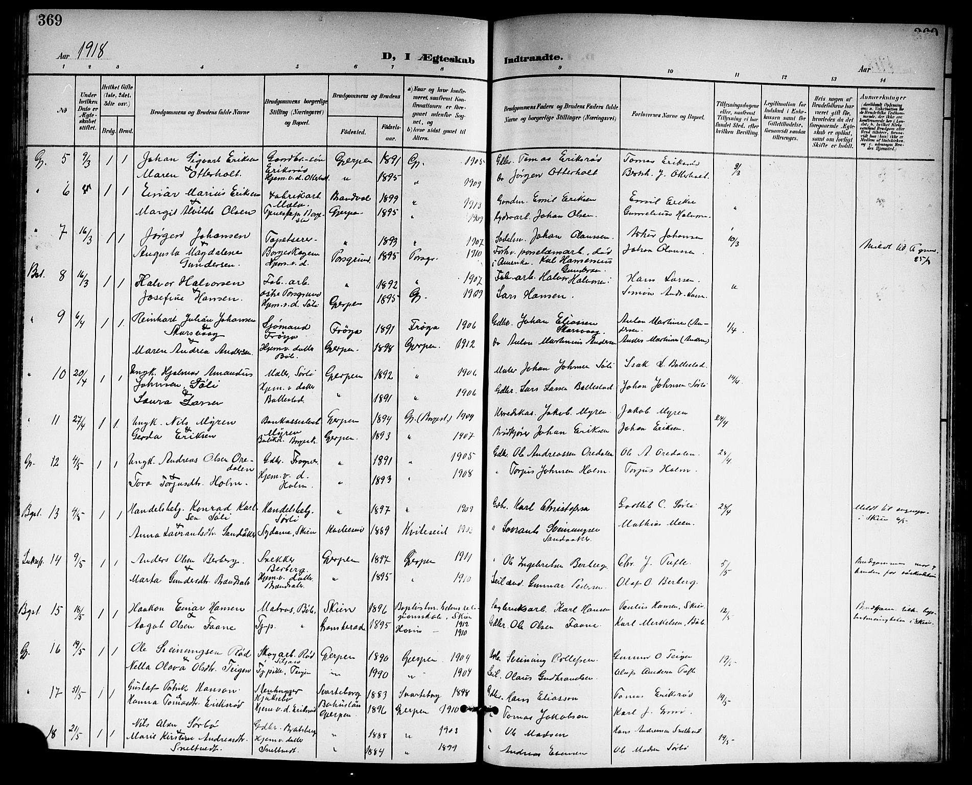 Gjerpen kirkebøker, AV/SAKO-A-265/G/Ga/L0003: Parish register (copy) no. I 3, 1901-1919, p. 369