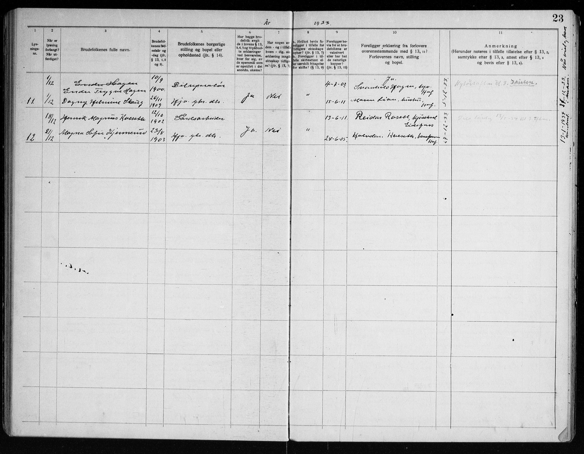 Hof kirkebøker, AV/SAKO-A-64/H/Ha/L0001: Banns register no. 1, 1919-1957, p. 23