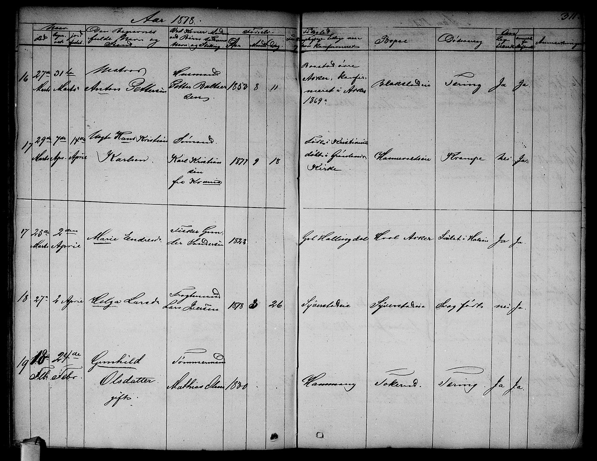 Asker prestekontor Kirkebøker, AV/SAO-A-10256a/F/Fa/L0011: Parish register (official) no. I 11, 1825-1878, p. 311