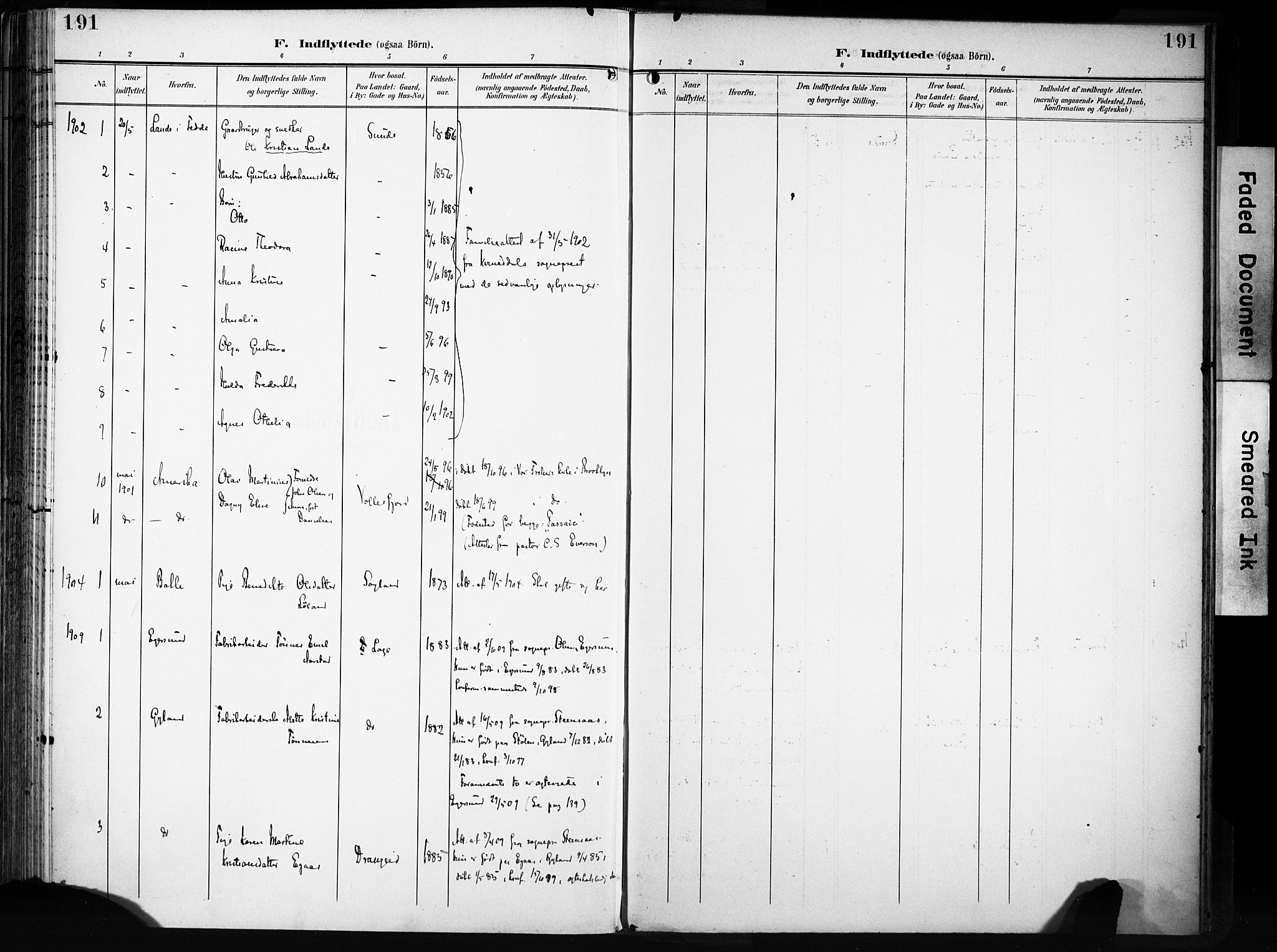 Flekkefjord sokneprestkontor, AV/SAK-1111-0012/F/Fa/Fac/L0009: Parish register (official) no. A 9, 1899-1909, p. 191