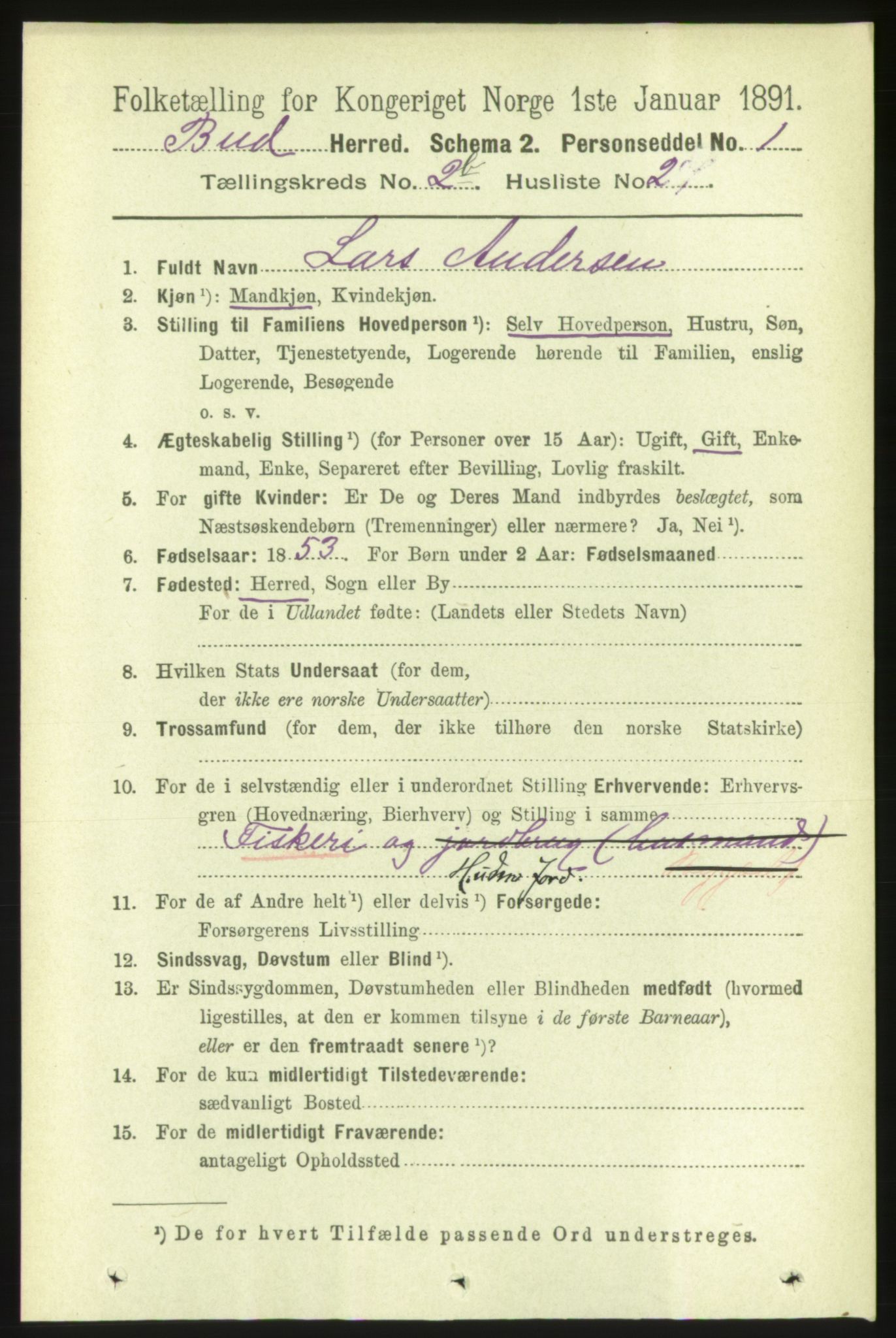 RA, 1891 census for 1549 Bud, 1891, p. 1231