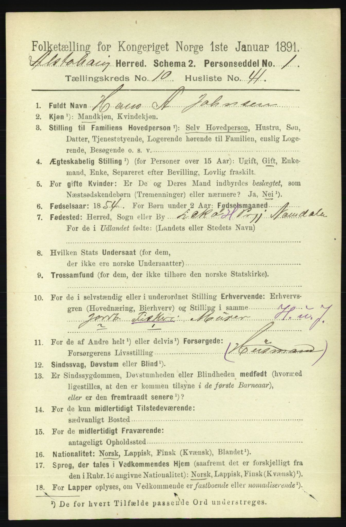 RA, 1891 census for 1820 Alstahaug, 1891, p. 3806